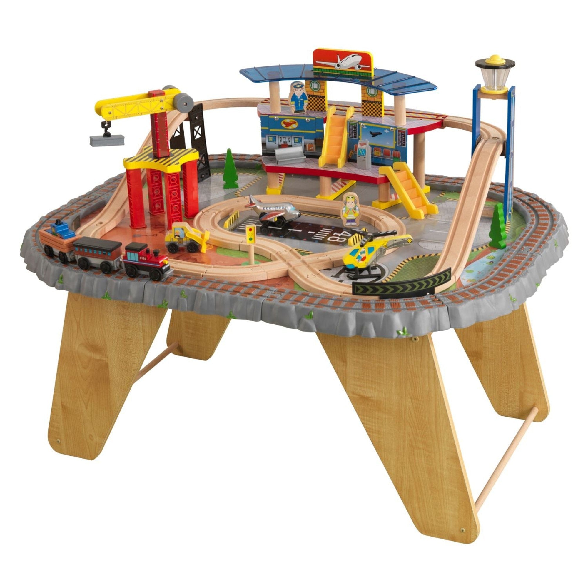 KidKraft Transportation Station Wooden Train Set & Play Table - Interactive Toy for Kids Ages 3+ | Perfect for Pretend Play, Learning & Room Decor