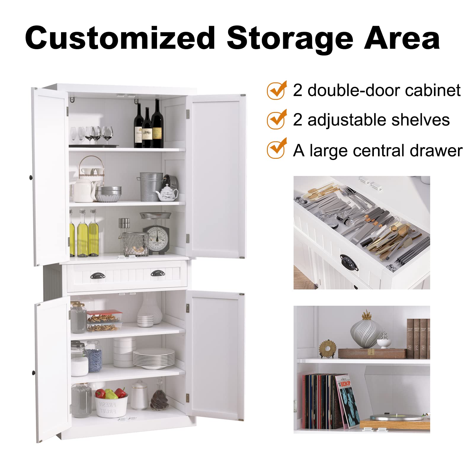 ARTPOWER White Kitchen Pantry Storage Cabinet with Drawer & Adjustable Shelves - Organizer for Kitchen, Bathroom, Hallway | Perfect for Small Spaces, Apartment Living & Home Organization