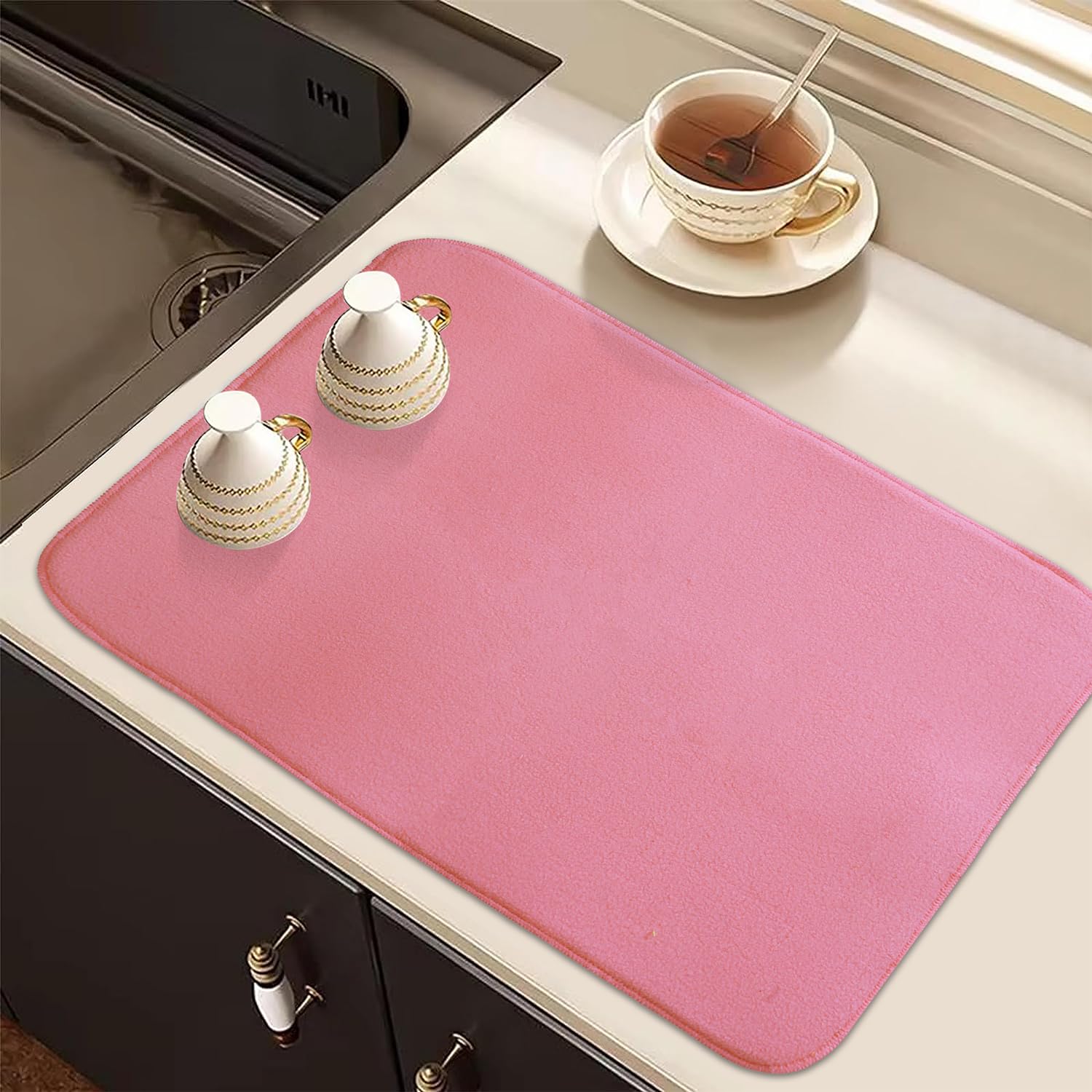 Kuber Industries Microfiber Dish Drying Mat Set - 3 Pack Reversible Absorbent Kitchen Mats (50x70cm) for Dishes, Utensils & Counter Protection - Quick Dry Non-Slip Design for Sinks & Countertops