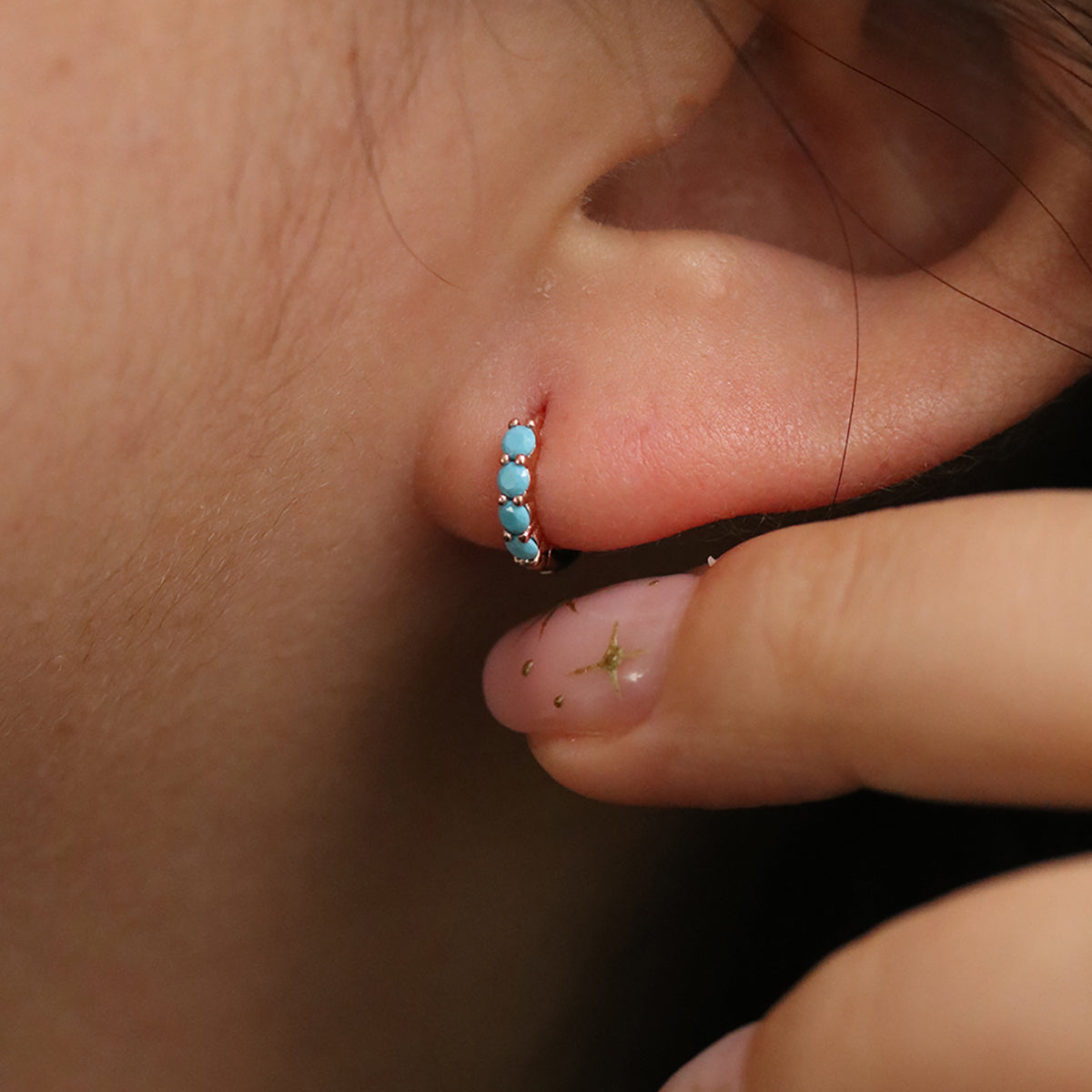Turquoise Pave Huggie Earrings for Women - Dainty Boho Hoop Earrings for Everyday Wear | Perfect for Casual, Office & Party Outfits