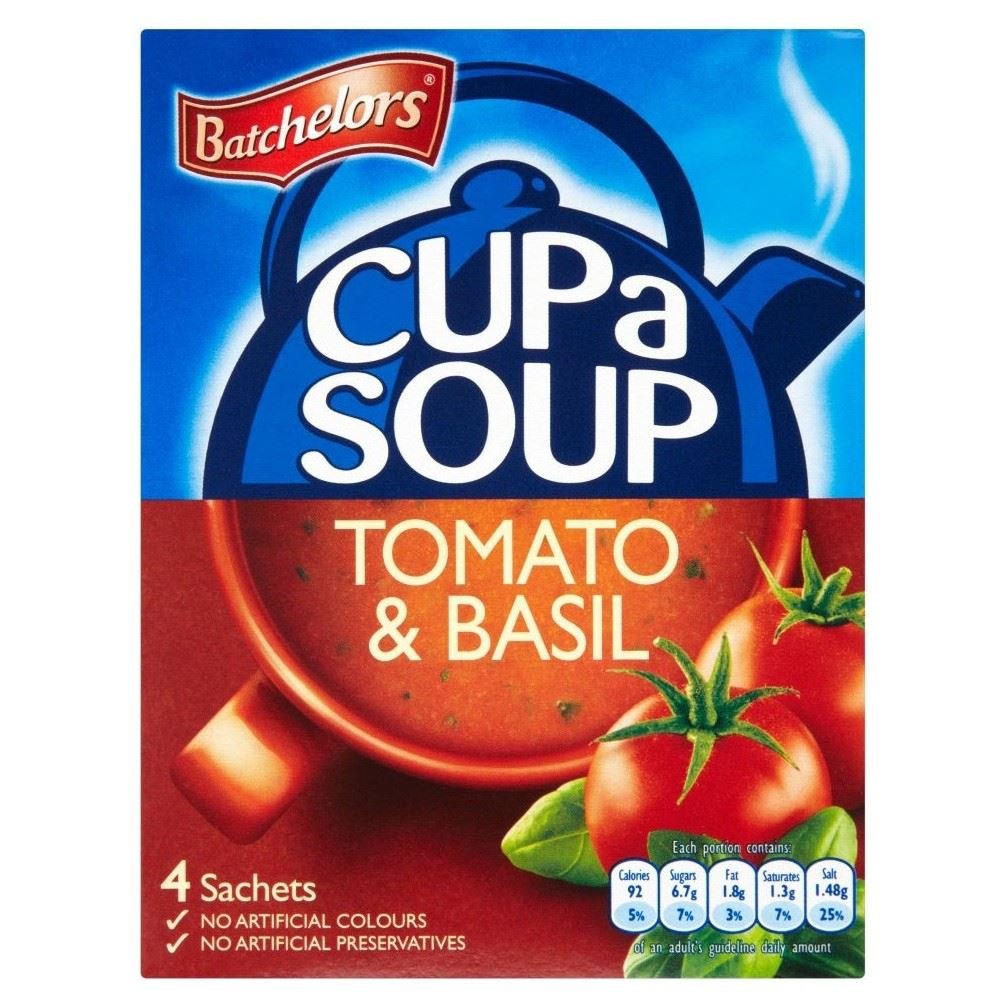 Batchelors Cup a Soup Rich Tomato & Basil (4-Pack, 104g) – Instant Soup for Quick Meals, Office Lunches & Camping