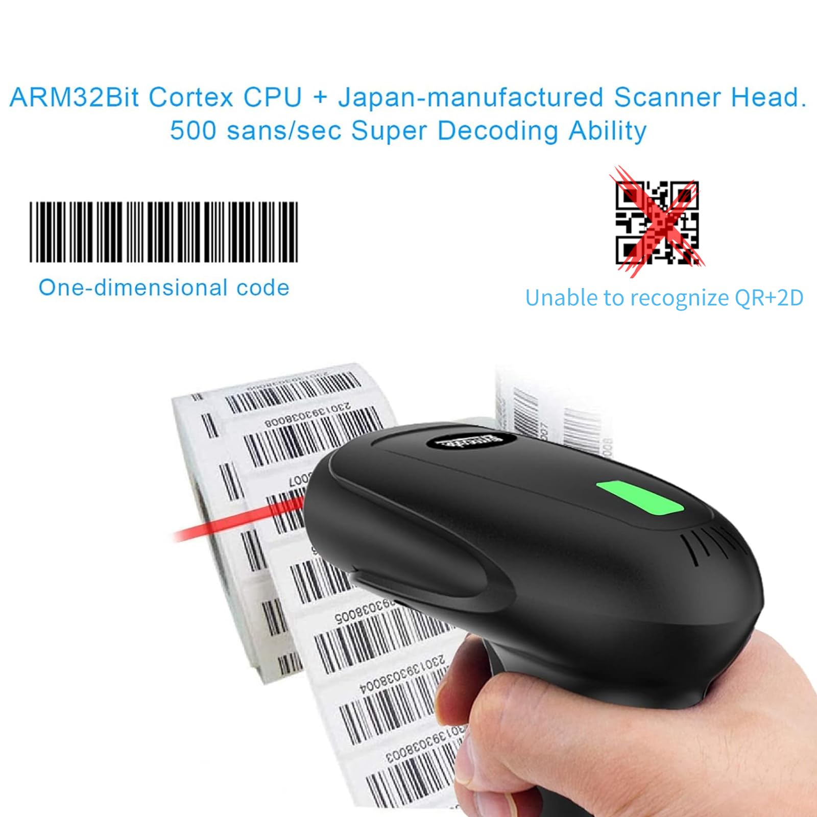 Symcode Wireless Barcode Scanner with Stand - 2-in-1 (2.4GHz Wireless + USB 2.0 Wired) Rechargeable Cordless 1D Barcode Reader for Retail, Warehouse & Inventory Management