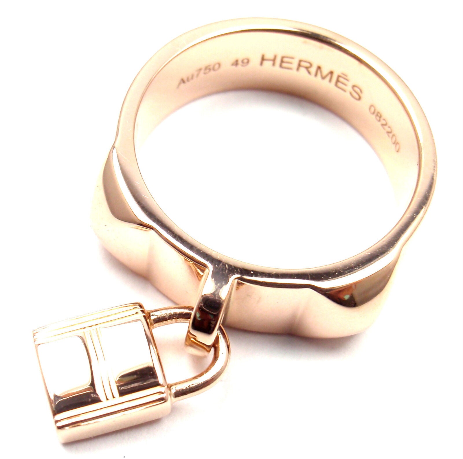 Authentic Hermes 18k Rose Gold Collier De Chien Lock Band Ring - Size 49 (US 4 3/4) - Luxury Jewelry for Women, Perfect for Special Occasions & Gifts