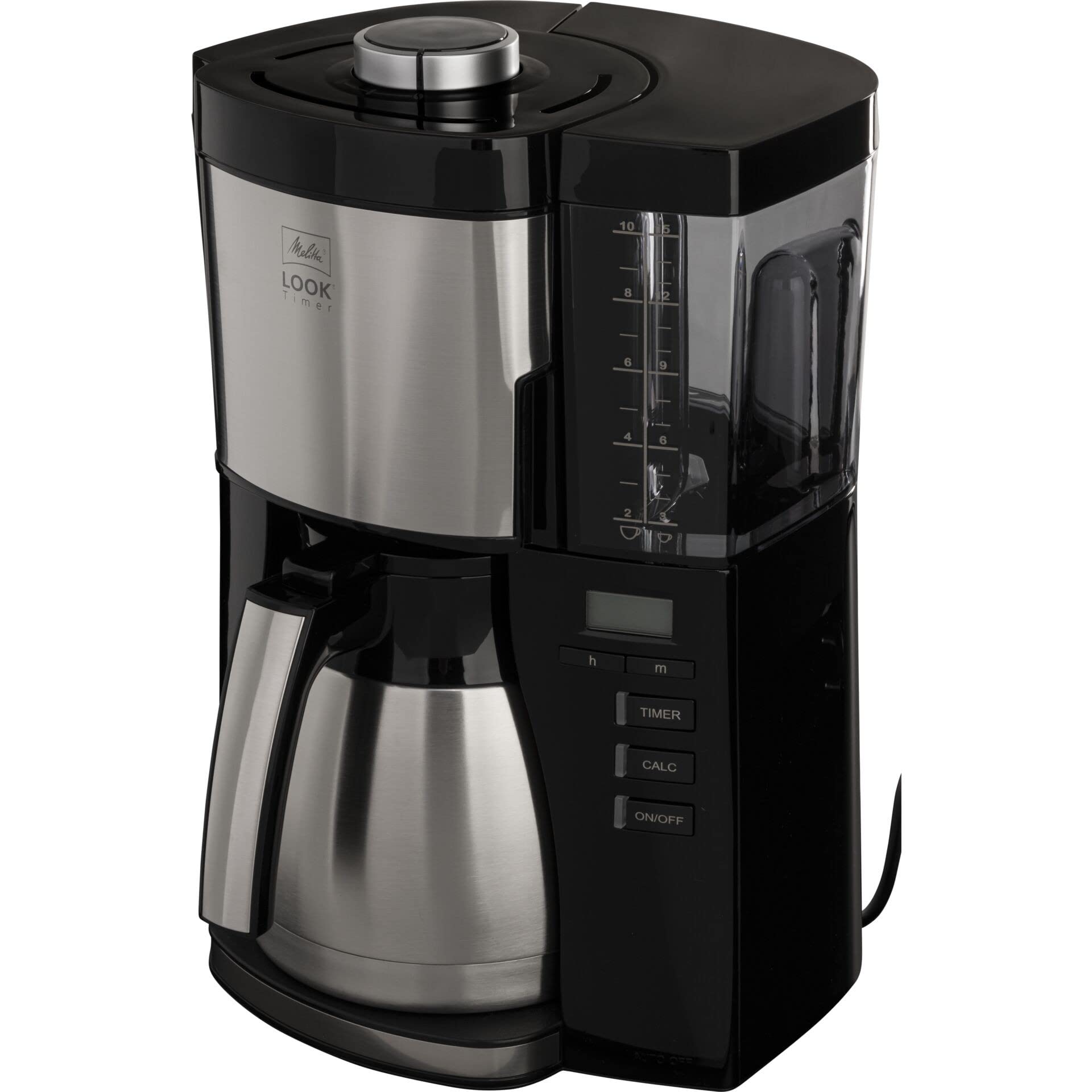 Melitta Look V Timer 1025-18 Drip Coffee Maker with Stainless Steel Carafe - 10 Cup Programmable Coffee Machine with Anti-Calcification Protection - Perfect for Home, Office & Breakfast Brewing (Black)