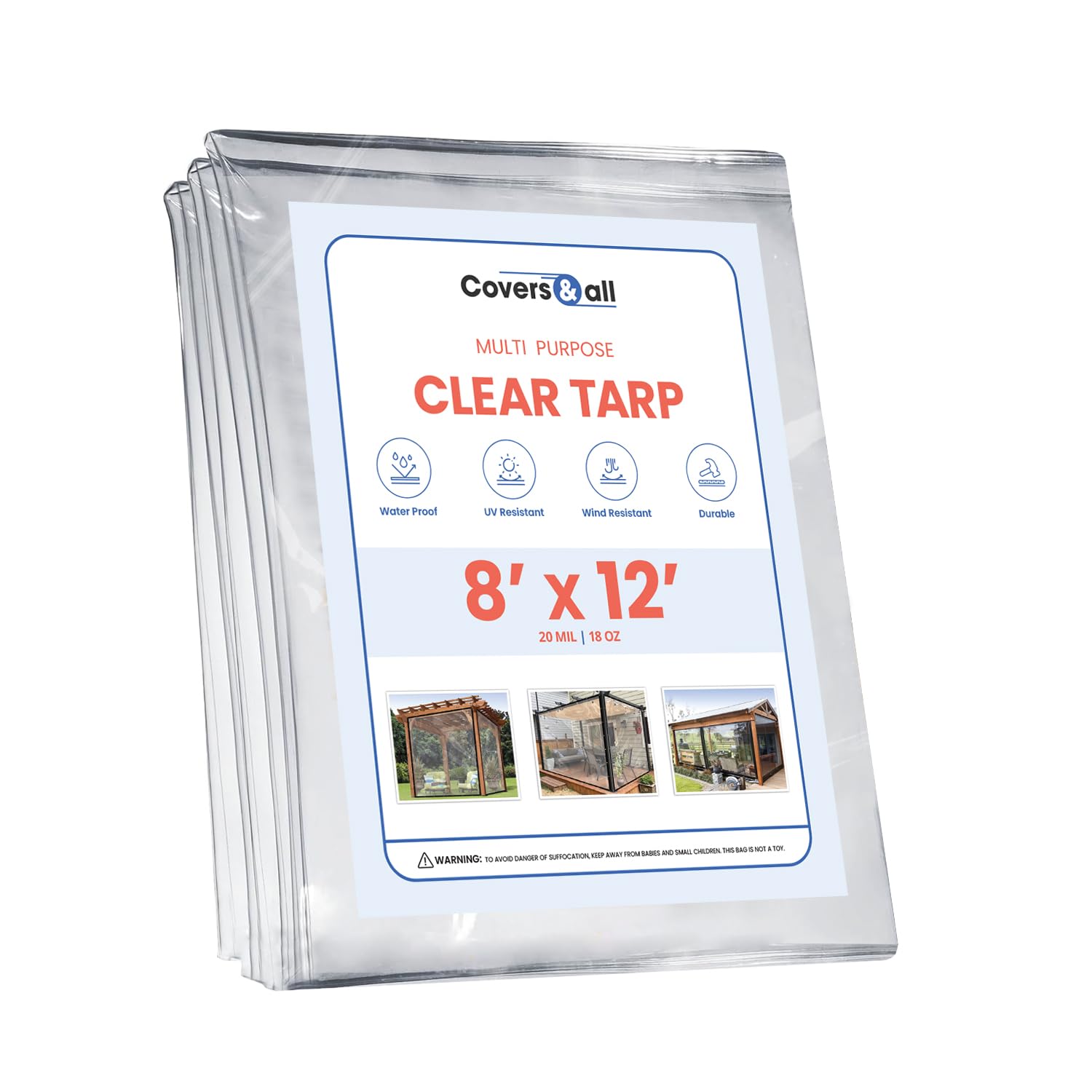 Heavy Duty Clear Vinyl Tarp 20mil Waterproof with Grommets - 8x12 Feet Multipurpose Cover for Indoor & Outdoor Use - Perfect for Camping, Construction, Pool Covers, and Weather Protection