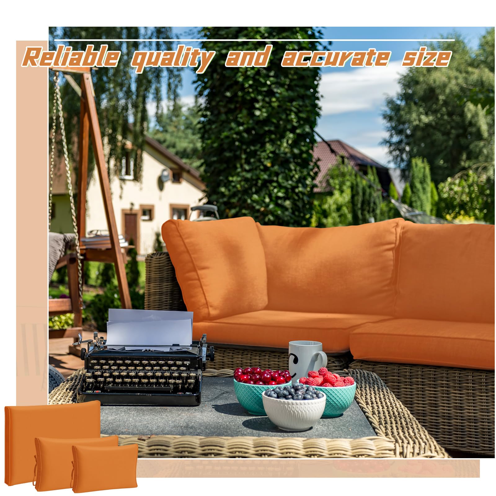Patelai 11-Piece Outdoor Patio Cushion Slipcovers Set - Waterproof Replacement Covers for Sectional Sofa & Furniture (3 Sizes, Orange) - Perfect for Backyard, Deck, Poolside & Garden Lounge