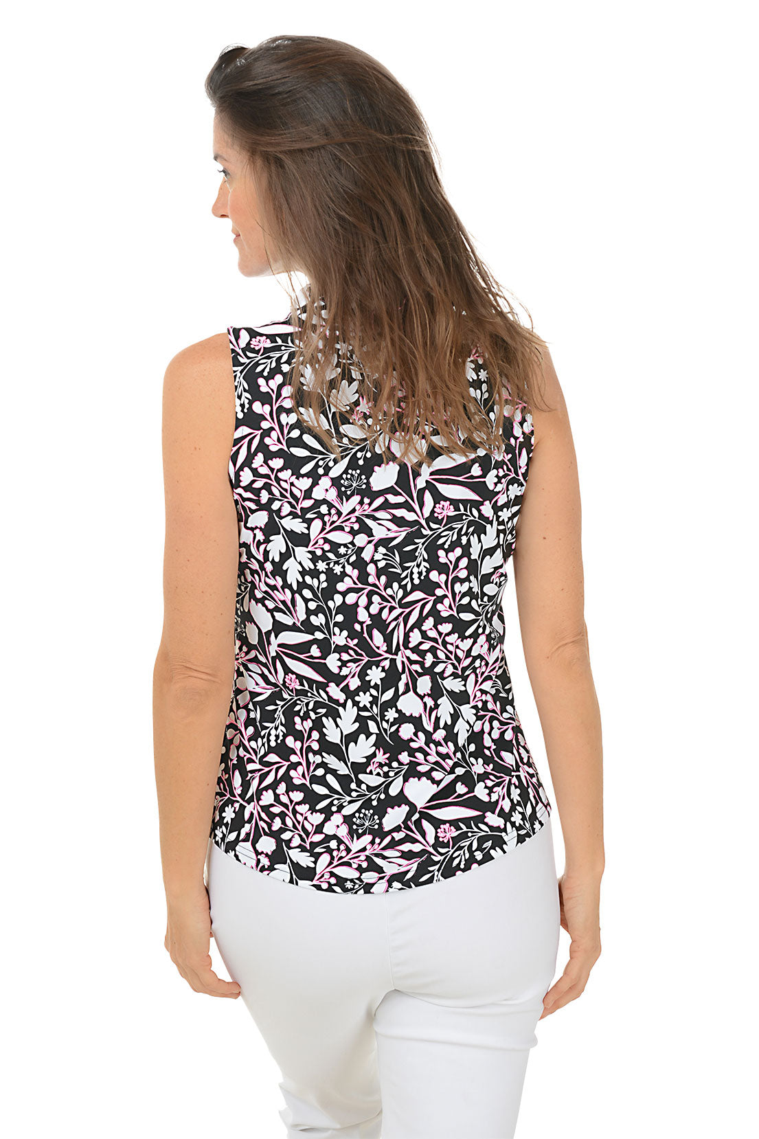 Floral Print Stencil UPF50+ Sun Protection Ruffle Sleeveless Blouse for Women - Perfect for Beach, Summer Outfits & Outdoor Activities