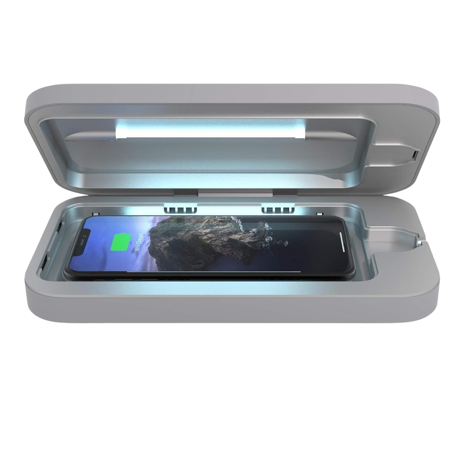 PhoneSoap Wireless UV Phone Sanitizer & Qi Charging Station | Patented 360° UV-C Light Sanitizer for Phones, AirPods, Keys | Kills 99.9% Germs While Charging | Gunmetal Grey | Perfect for Home, Office & Travel Use