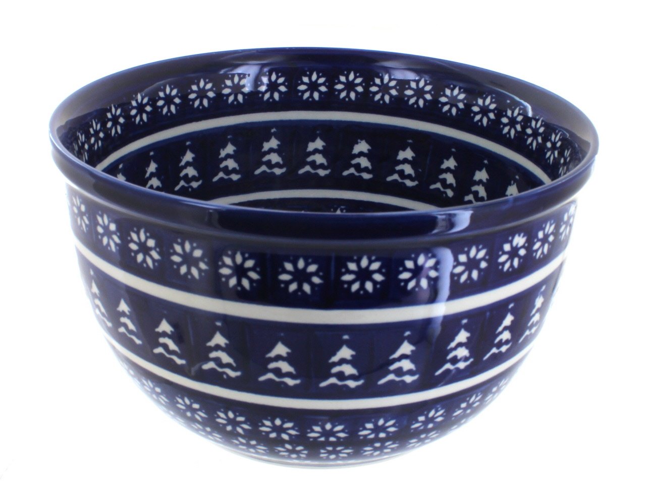 Handmade Blue Rose Polish Pottery Mixing Bowl - Winter Nights Design - Medium Size Ceramic Bowl for Baking, Serving & Kitchen Decor - Perfect for Holiday Dinners & Gift Giving