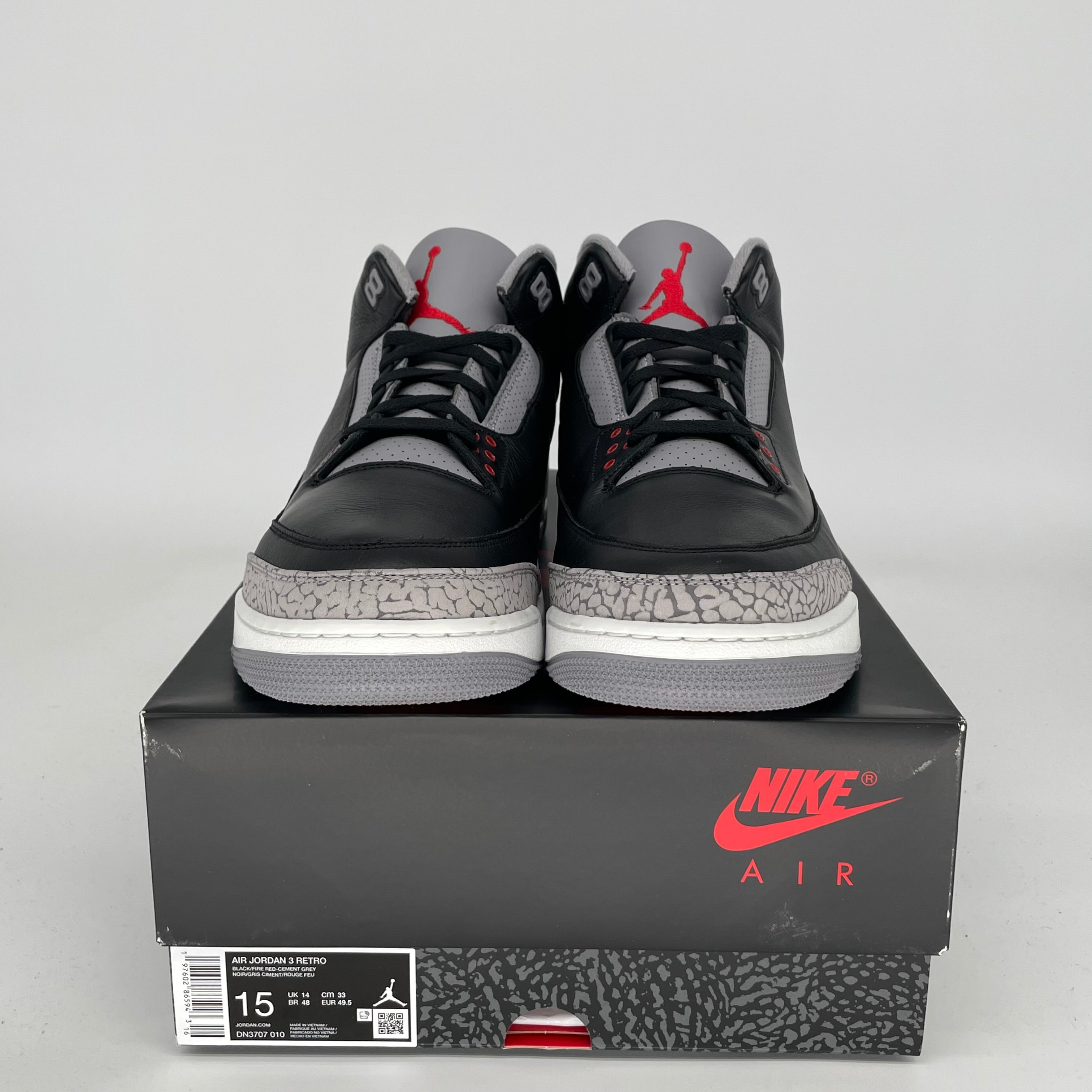 AIR JORDAN 3 Retro Black Cement Men's Basketball Shoes Size 15 - DN3707-010 | Authentic Sneakers for Streetwear & Basketball Games