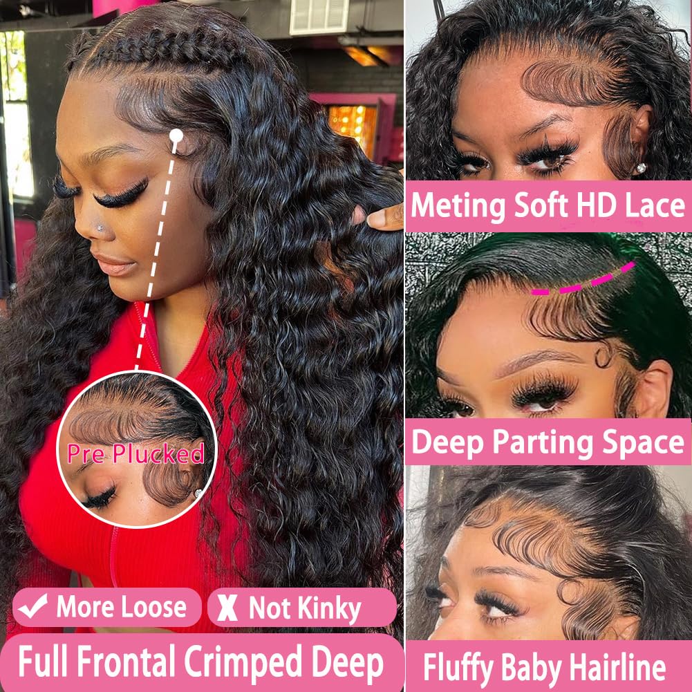 250 Density HD Lace Front Wigs 100% Human Hair 30 Inch Deep Wave Lace Front Wigs - Pre Plucked Curly Wet & Wavy Frontal Wigs for Women | Natural Look for Daily Wear, Parties & Special Occasions
