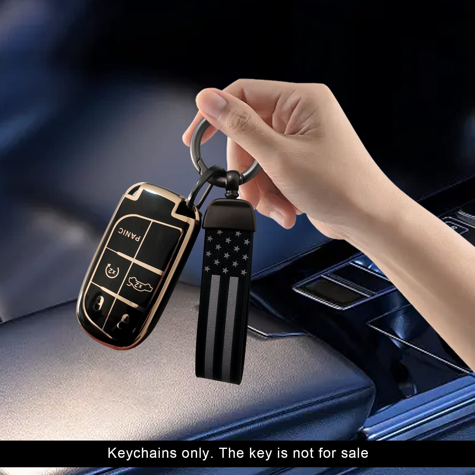 American Flag Car Keychain - Durable Zinc Alloy Key Fob with Leather Strap, Universal Keychain Accessories for Men & Women (Black) | Perfect for Car Keys, House Keys & Gift Giving