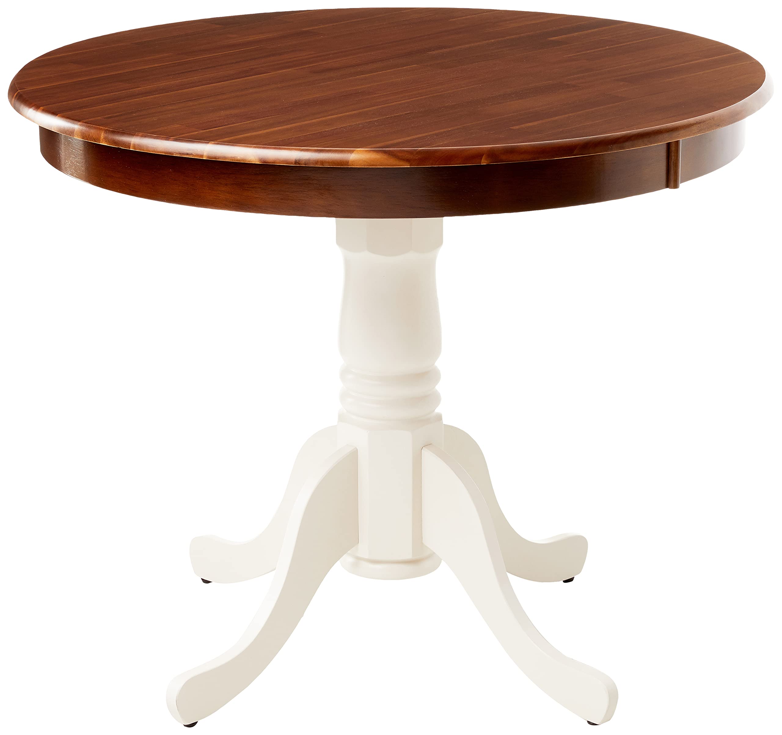 Antique Walnut & Linen White 36 Inch Round Pedestal Dining Table - Solid Wood Kitchen Table with Sturdy Base for Small Spaces, Breakfast Nooks & Cozy Dining Rooms - East West Furniture AMT-WLW-TP