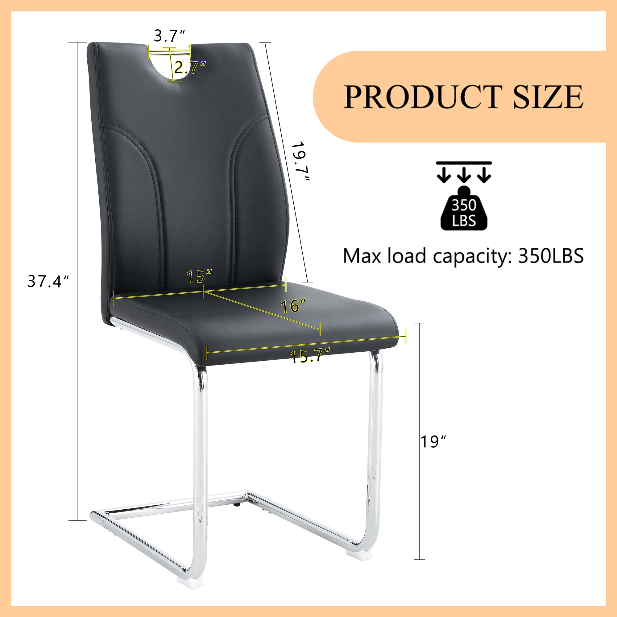 Modern Black PU Dining Chairs Set of 6 - Waterproof Leather Upholstered Chairs with Silver Metal Legs for Kitchen, Restaurant, Office & Conference Room - Elegant & Durable Seating Solution for Home & Commercial Use