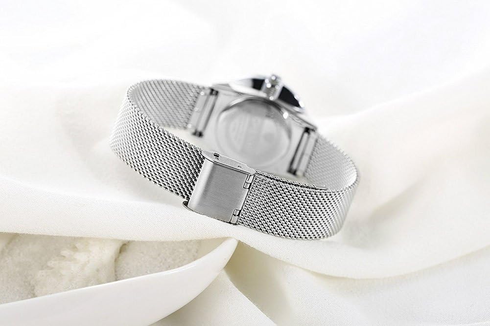 MASTOP Women's Silver Stainless Steel Woven Mesh Strap Wrist Watch - Elegant Analog Quartz Watch with Simple Design - Perfect for Office, Business Meetings & Everyday Wear
