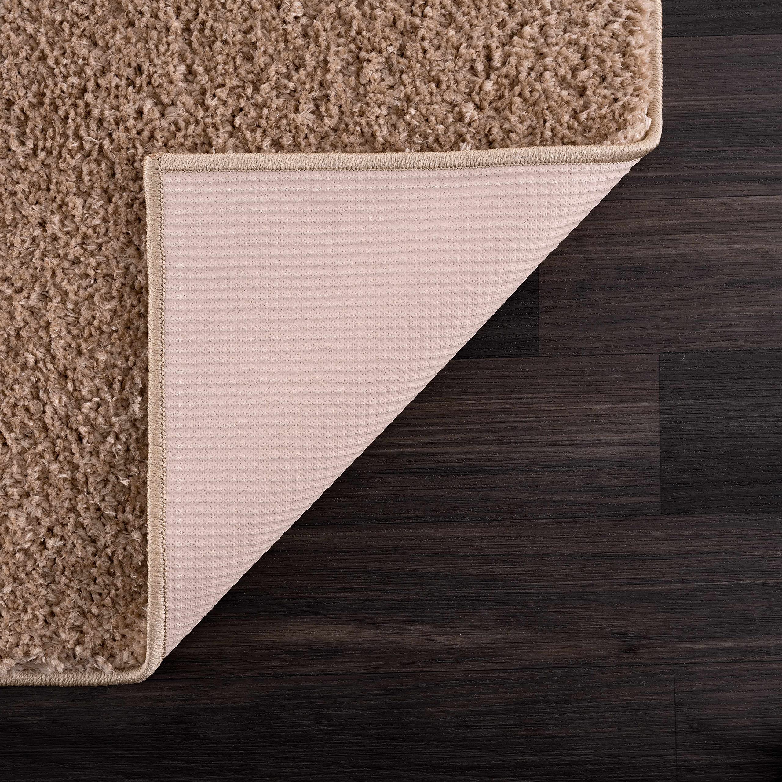 Judy Machine Washable Solid Shag Rug - Soft Fluffy High Pile Area Carpet for Living Room & Bedroom - Blush & Brown - 5'3