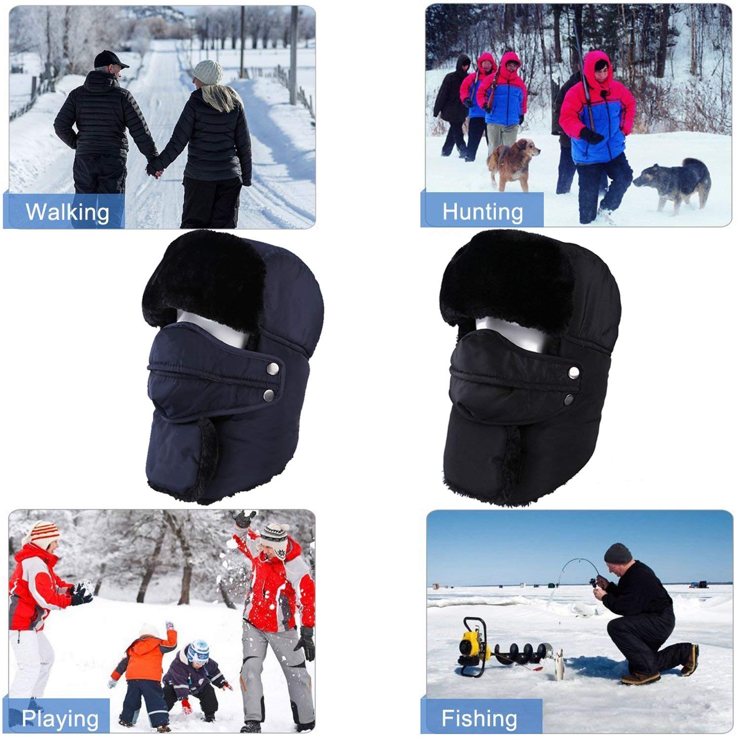 HIVER Tropper Hat Balaclavas - Thick Fleece Full Face Cover for Winter, Skiing & Outdoor Activities - Windproof Dust Mask with Ear Flaps for Cold Weather Protection - Perfect for Skiing, Snowboarding, Hiking and Winter Sports