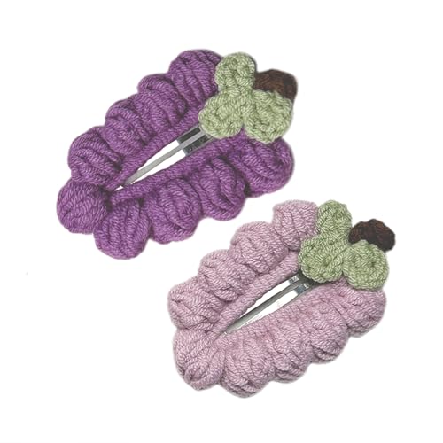 Harmless Cute Handmade Purple Hair Clips for Girls & Women - 2 Pack Non-Slip Fluffy Knit Grape Hair Accessories, Toddler Hair Bows & Barrettes - Perfect Gift for Kids, Birthday & Daily Hair Styling