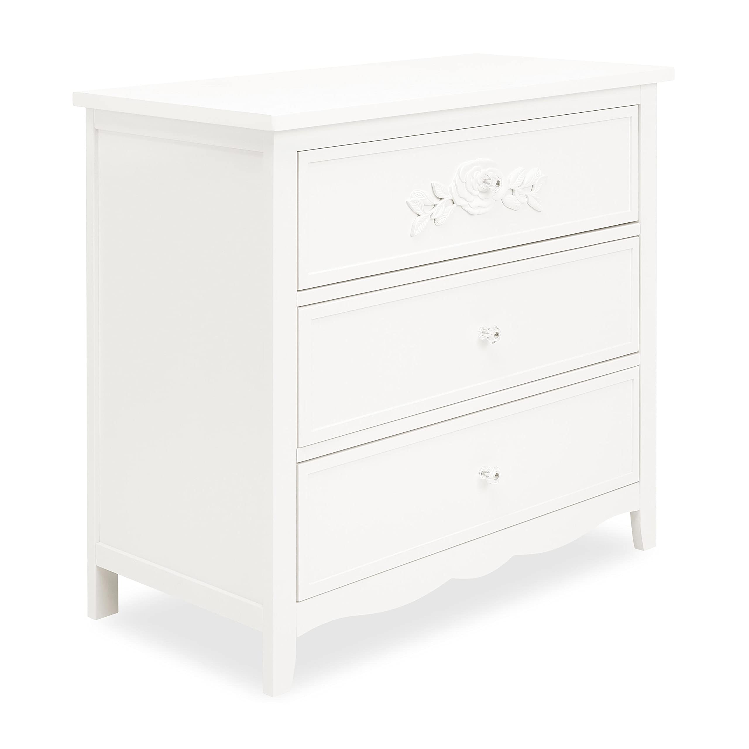 Ivory Lace Rose/Tiana 3-Drawer Pinewood Dresser - Sustainable, Durable, Non-Toxic Nursery Furniture - Easy Assembly for Baby Room, Kids Bedroom & Toddler Storage