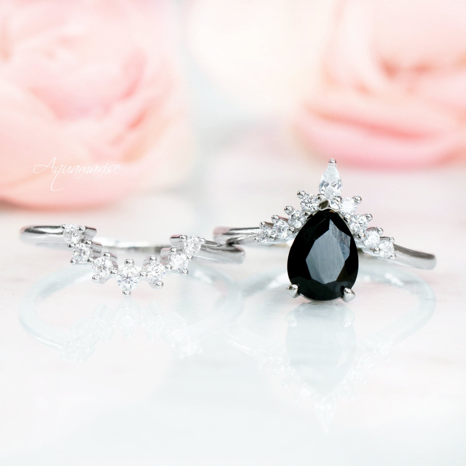 Black Diamond Ring Set for Women - 925 Sterling Silver Wedding & Engagement Jewelry - Perfect for Anniversaries, Proposals & Special Occasions