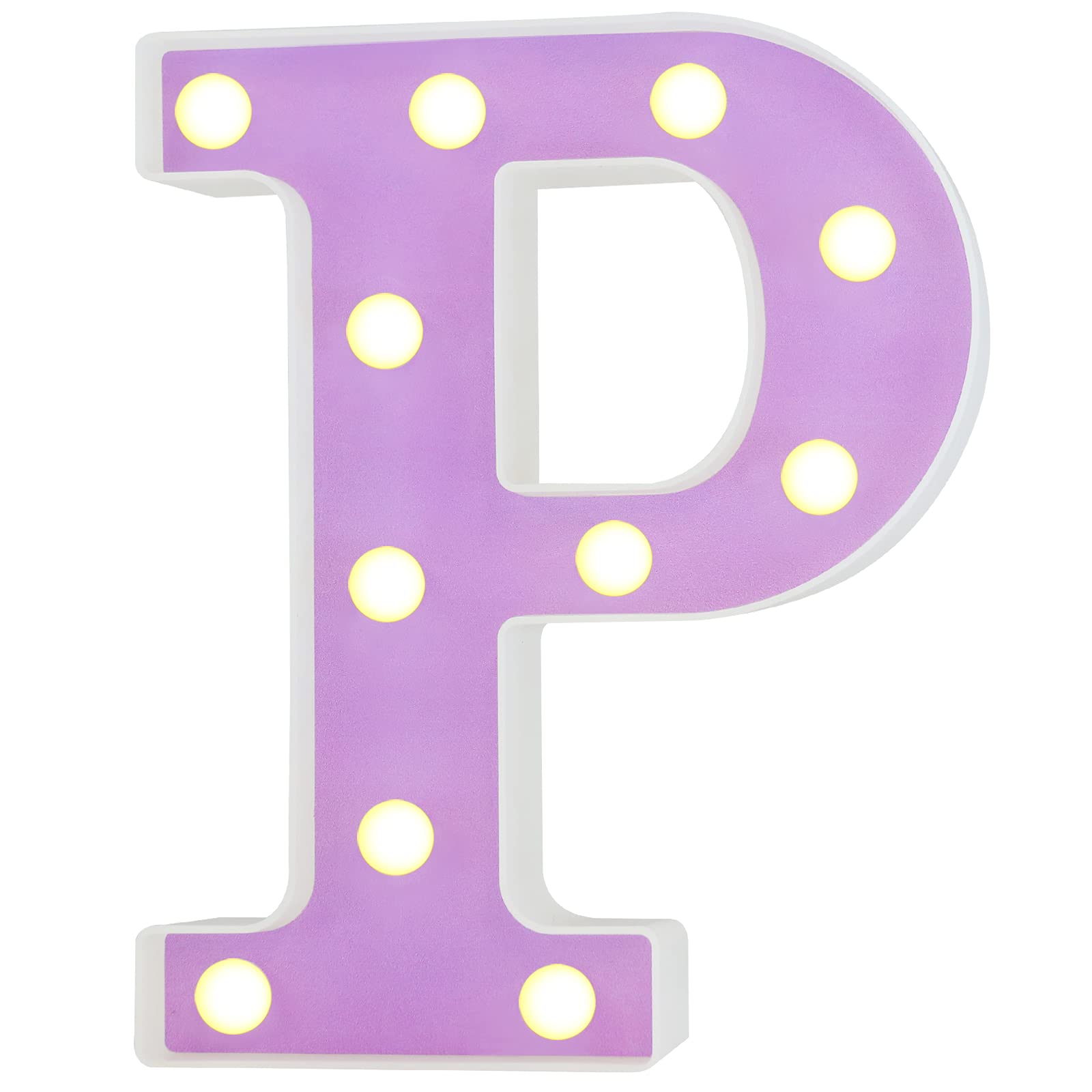 Pooqla Purple LED Letter Lights - DIY Alphabet Sign with Warm White LED for Home, Party, Birthday, Wedding & Bar Decor - Perfect for Night Lights & Wall Decor (Letter P)