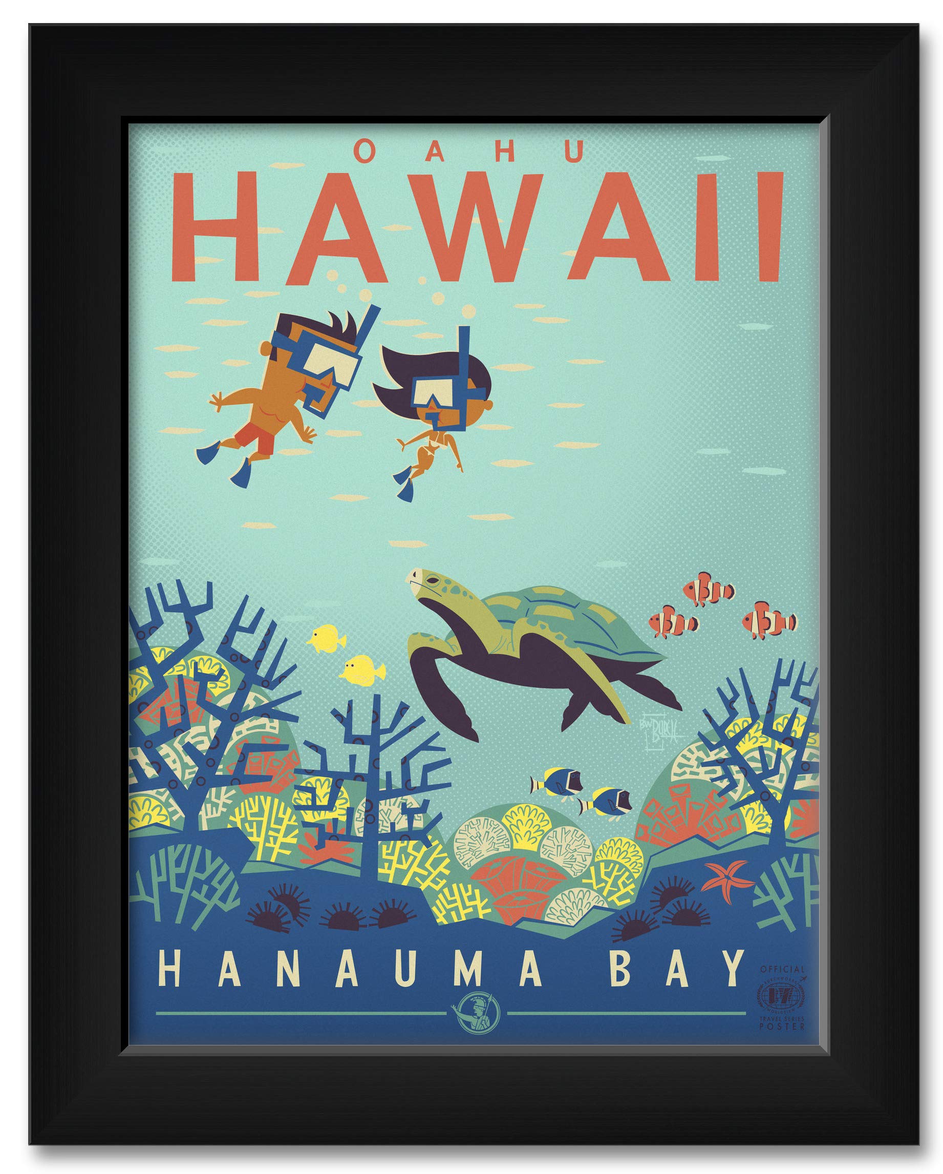 11x14 Inch Framed Hanauma Bay Oahu Hawaii Wall Art Print - Professional Travel Artwork by Benjamin W. Burch - Perfect for Beach House Decor, Living Room & Office Wall Decor