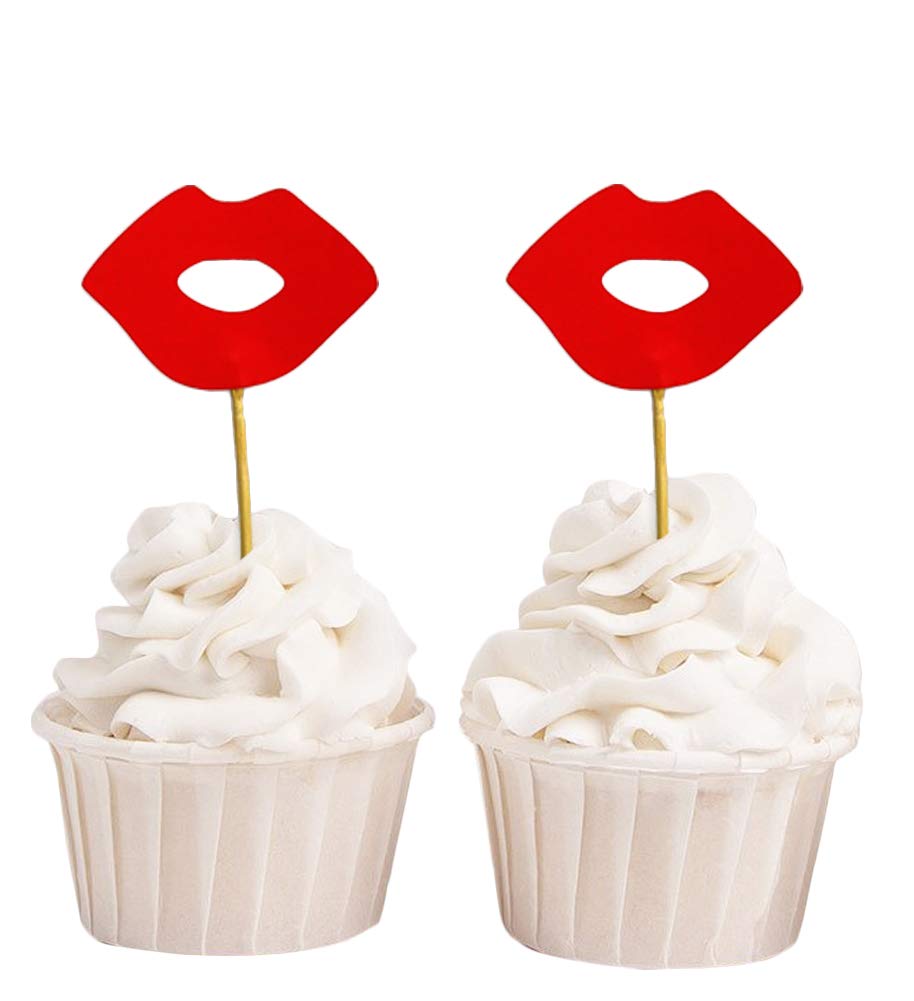 Red Lips Cupcake Toppers - 40pcs Wedding & Birthday Party Decorations, Baby Shower Dessert Toppers for Girls - Perfect for Celebrations, Bridal Showers, and Themed Desserts