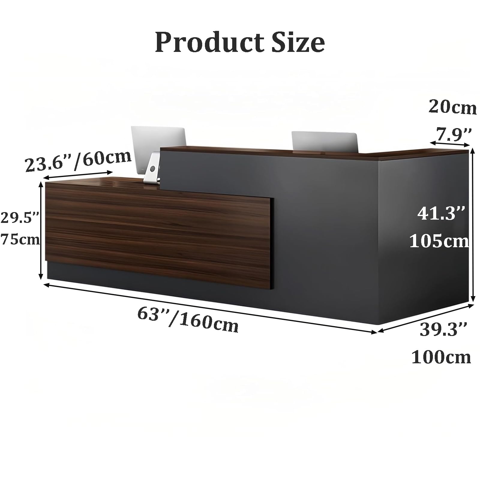 Modern Reception Desk with Open Shelves & Lockable Drawers - Stylish Computer Desk for Salon, Lobby, Hotel Checkout & Office - Perfect for Professional Spaces & Home Offices