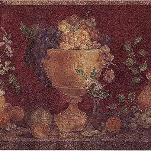 CONCORD WALLCOVERINGS ™ Floral Pattern Wallpaper Border with Red, Brown, and Gold Accents, 7 Inches by 15 Feet, Ideal for Dining Room and Kitchen Decor