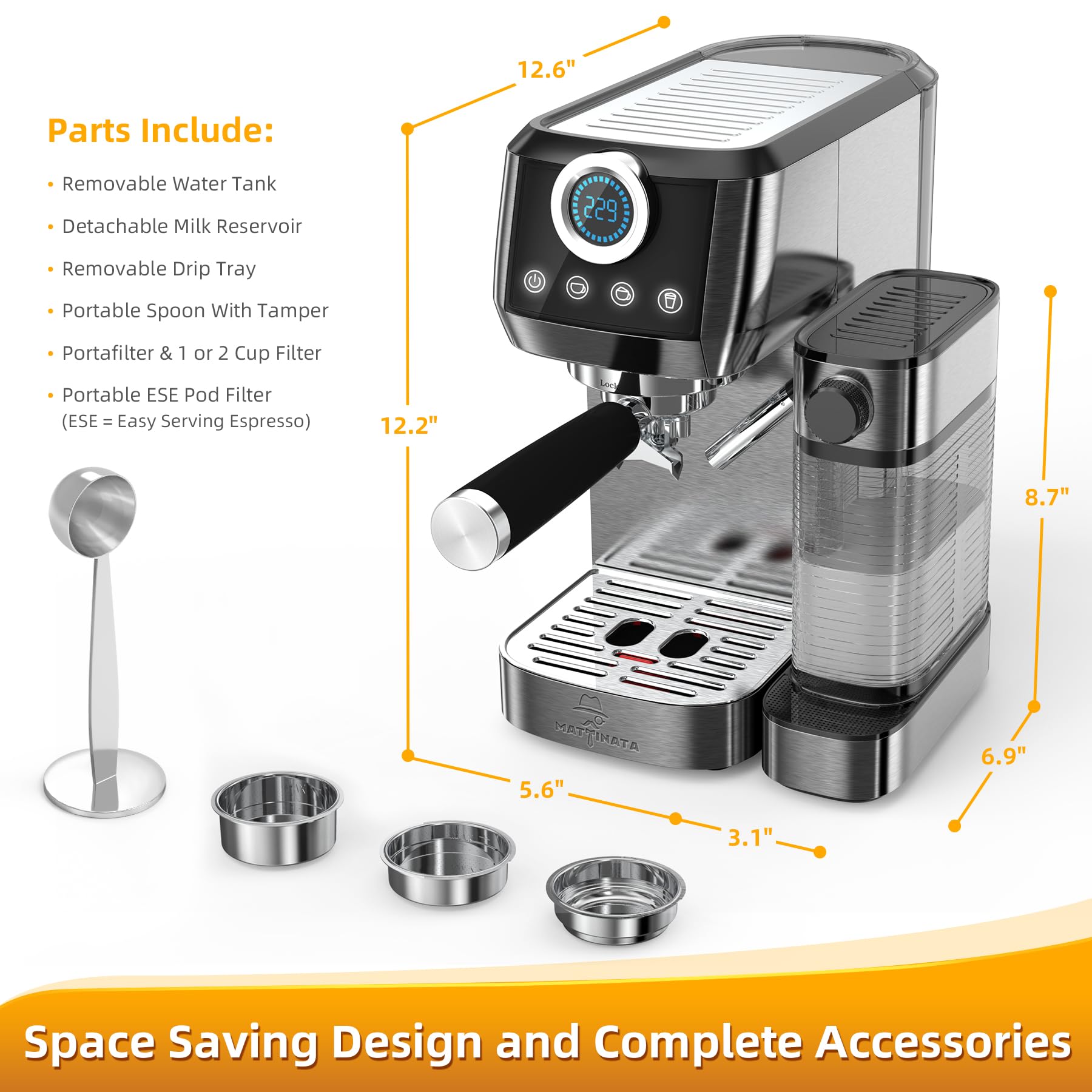 Premium 20 Bar Stainless Steel Espresso Machine with Automatic Milk Frother & Touchscreen - Perfect for Cappuccino, Latte & Espresso at Home or Office | Black