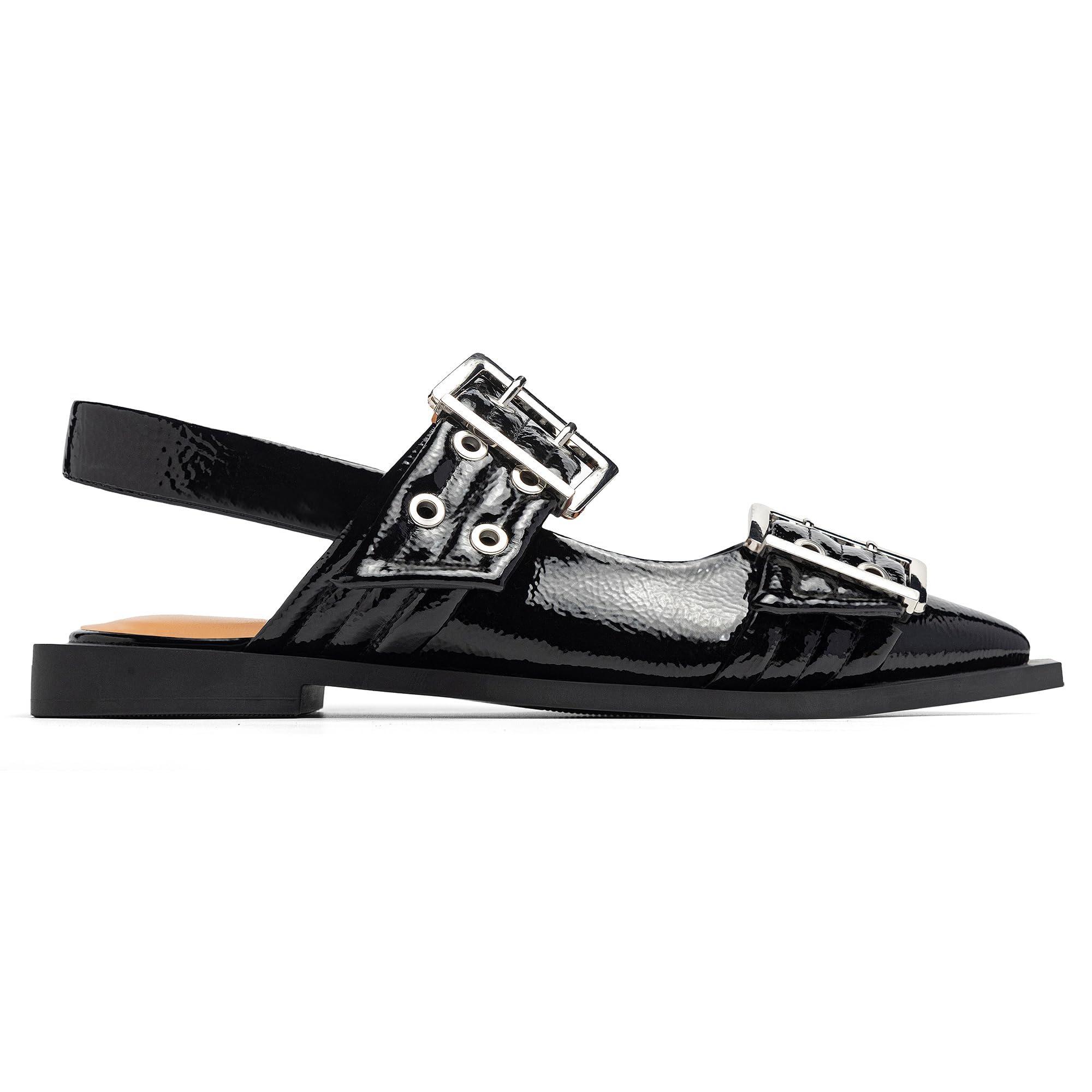 NACARAT Women's Dual-Buckle Slingback Ballet Flats - Pointed Toe Ballerina Shoes for Work, Office & Casual Wear | Comfortable & Stylish Women's Dress Shoes