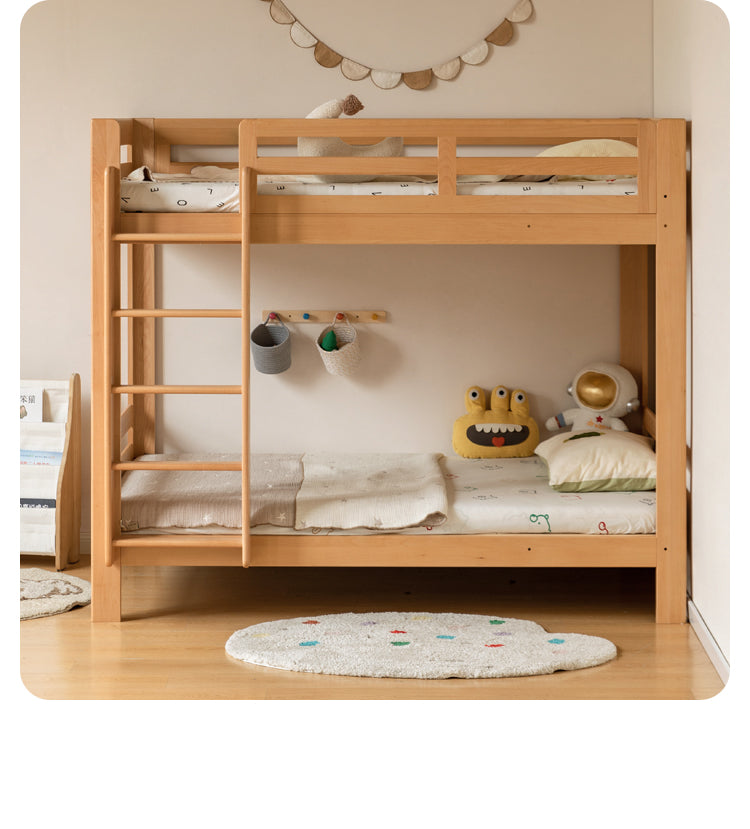 Solid Wood Bunk Bed - Beech & Birch Twin/Full Size - Space-Saving Kids & Guest Room Furniture for Small Bedrooms & Vacation Homes
