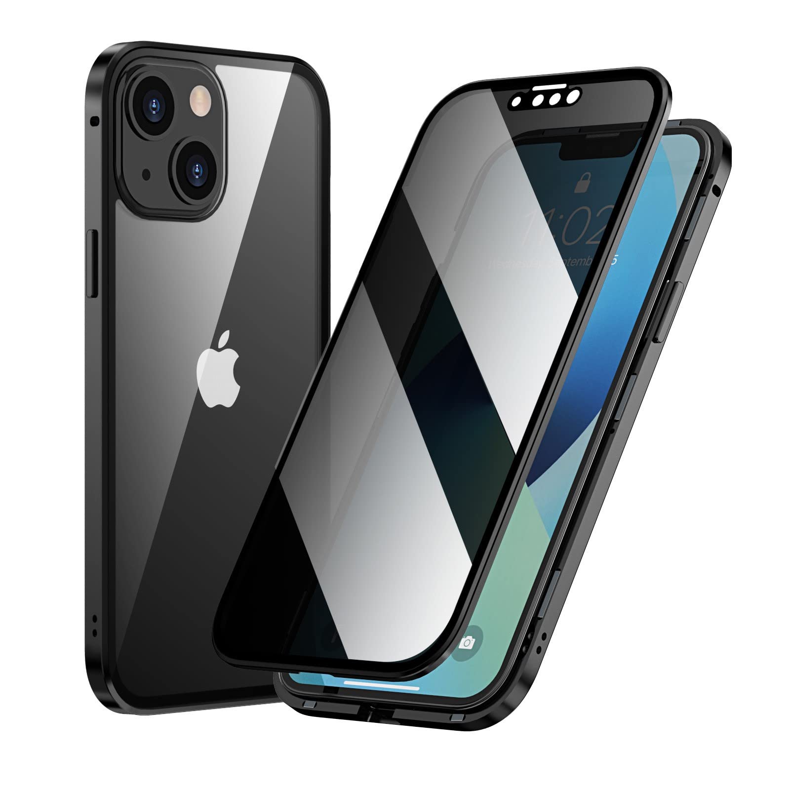 iPhone 12 Privacy Screen Protector & Full Coverage Phone Case - 2-in-1 Tempered Glass Protection & Anti-Spy Case (Black) for Secure Browsing & Private Messaging
