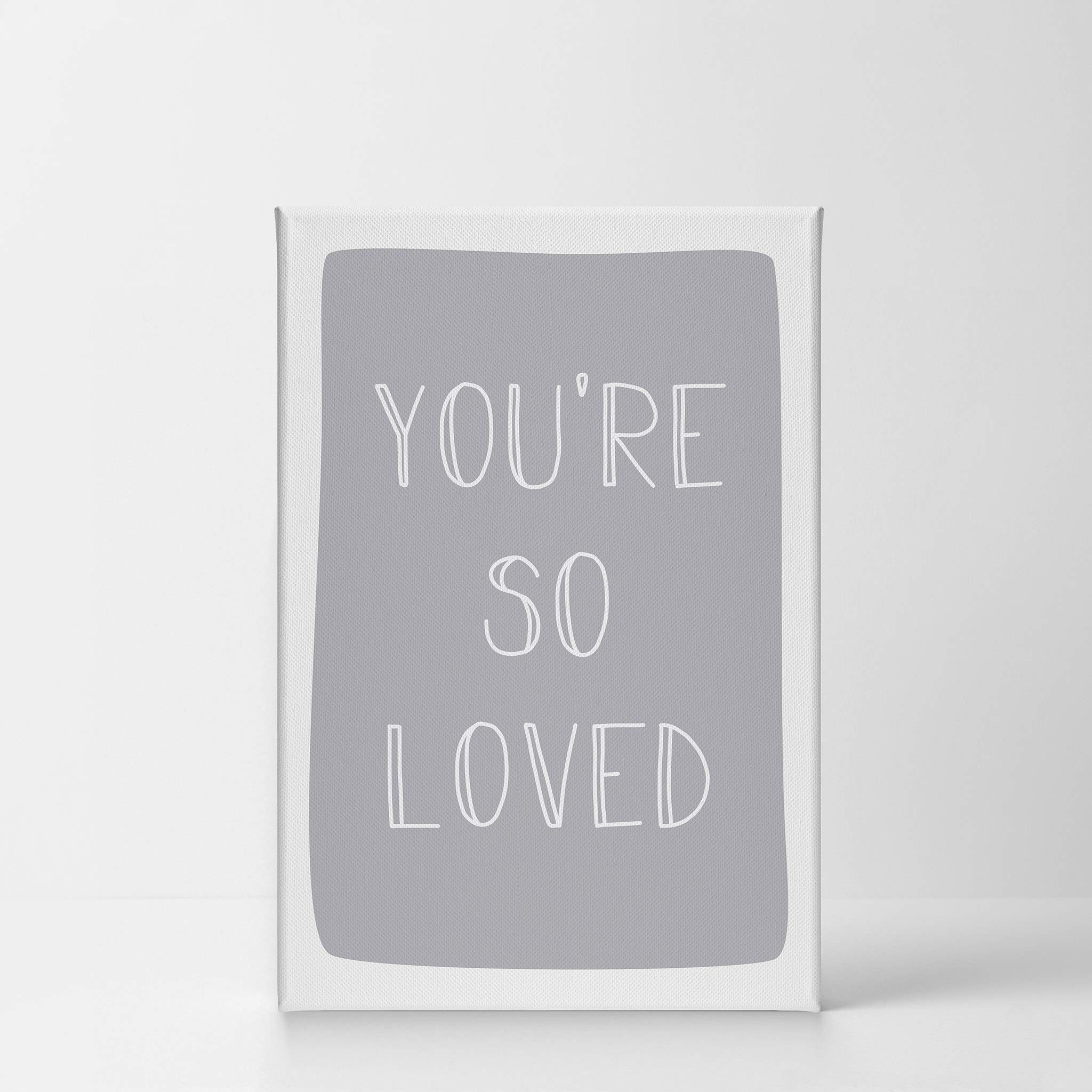 You're So Loved Lettering Blue Background Canvas Print - 36x24 Inch Nursery Wall Art, Kids Room Decor, Baby Room Decor - Ready to Hang, Made in USA | Perfect for Nursery, Bedroom, Playroom & Gift Giving