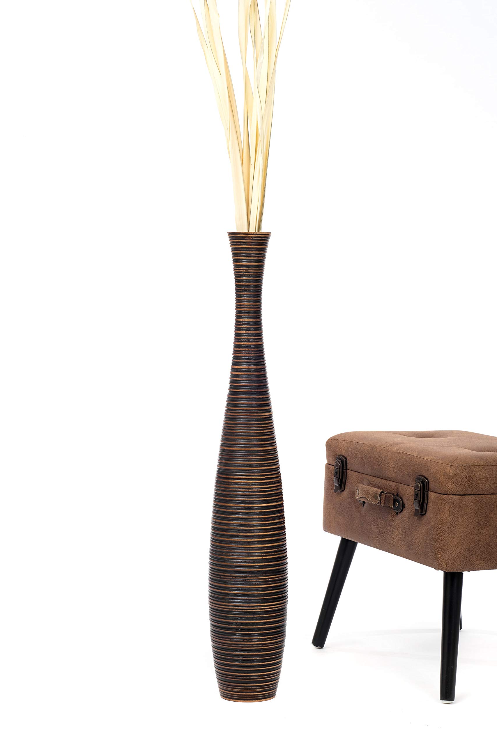 Leewadee 36 Inch Large Brown Wooden Floor Vase - Farmhouse Decor for Home, Flowers, Fake Plants & Pampas Grass | Perfect for Living Room, Entryway & Wedding Centerpieces