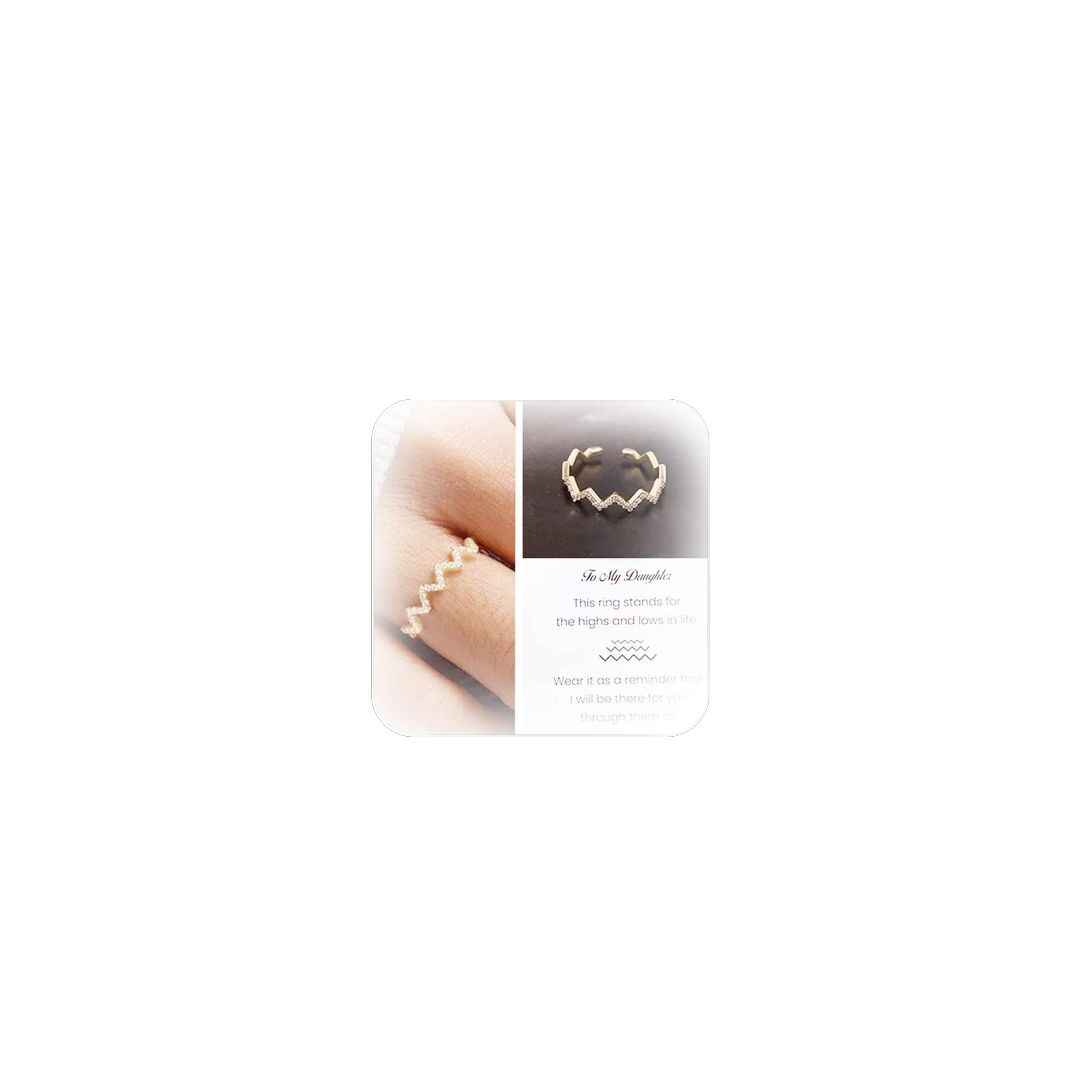 YANCHUN Inspirational Daughter Rings - Highs and Lows Wave Design Zircon Jewelry Gift for Women & Teen Girls | Perfect for Birthdays, Graduation Gifts & Mother-Daughter Bonding