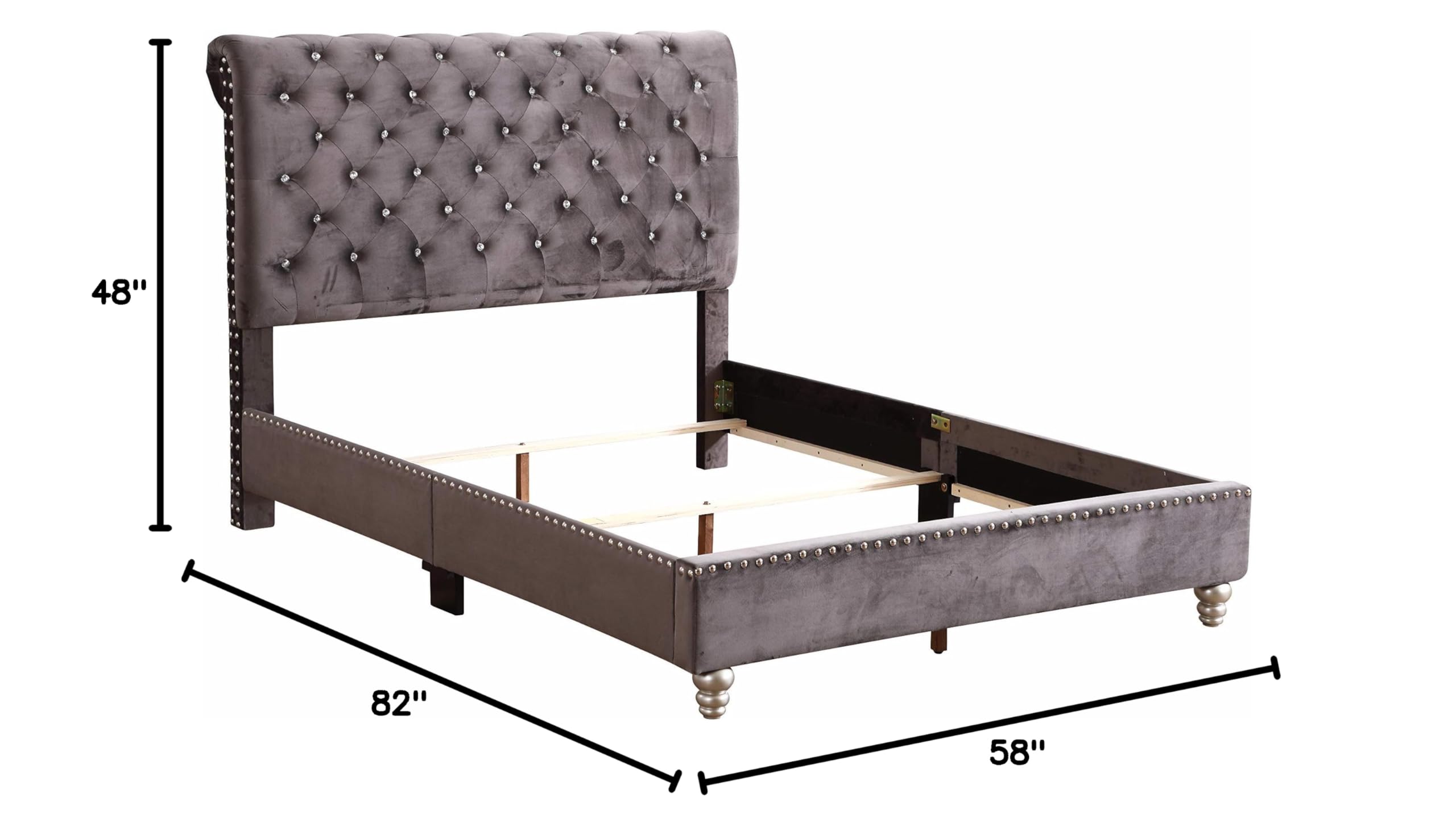 Glory Furniture Tufted Upholstered Full Size Bed in Gray - Luxurious Bedroom Furniture for Master Bedroom or Guest Room