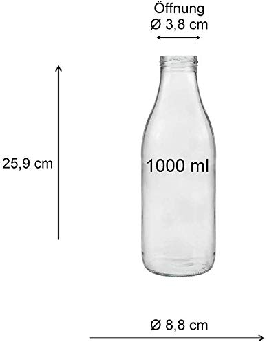 Premium Glass Bottles with White Lids - 8-Pack 1000ml (34oz) for Water, Juice, Milk & Meal Prep | BPA-Free, Leak-Proof, Dishwasher Safe | Ideal for Home, Office & Outdoor Use