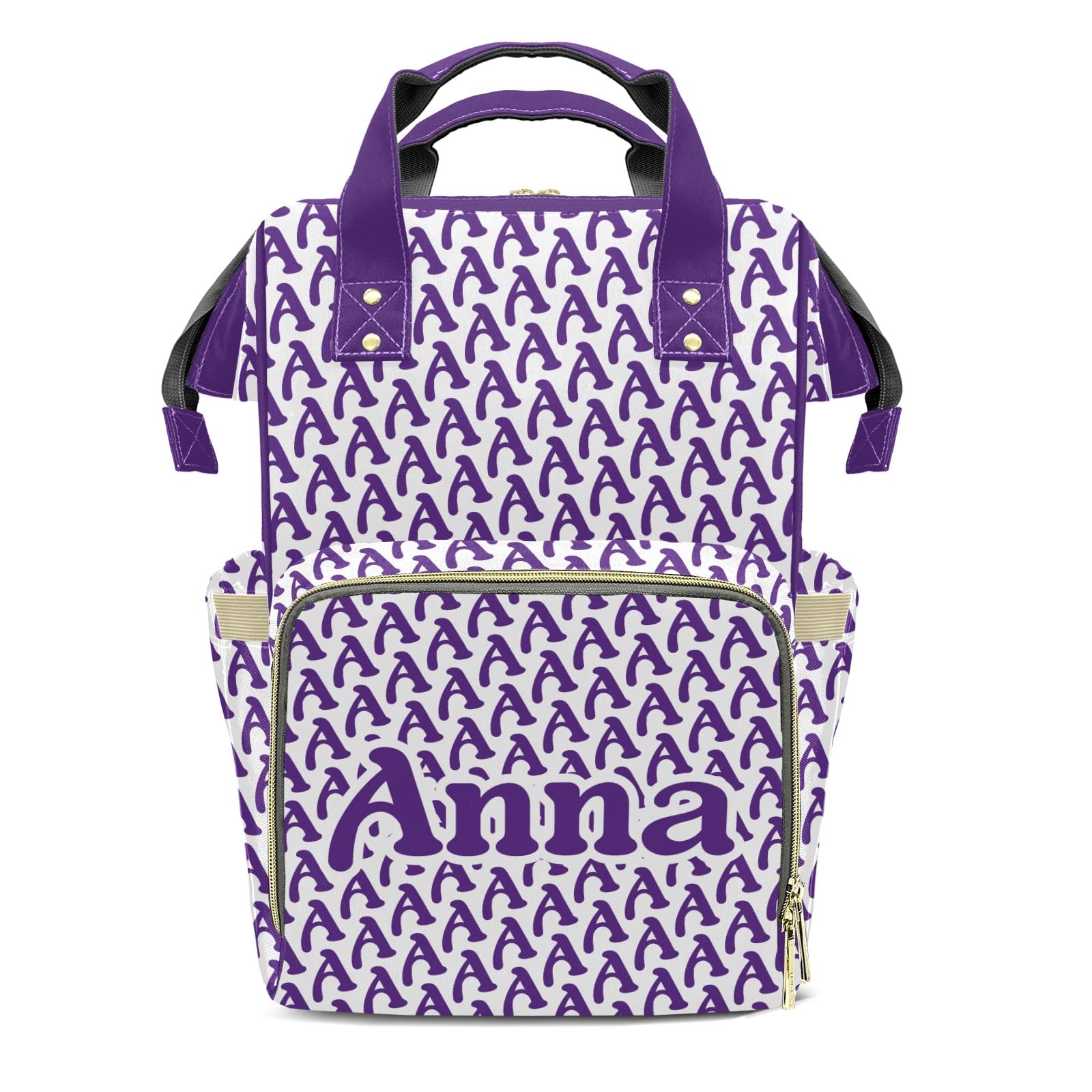 Stylish Purple Alphabet Print Diaper Backpack - Personalized Name Tote for Moms & Dads - Waterproof Nursing Baby Bag with Multiple Pockets - Perfect Baby Shower Gift & Travel Essential for Parents