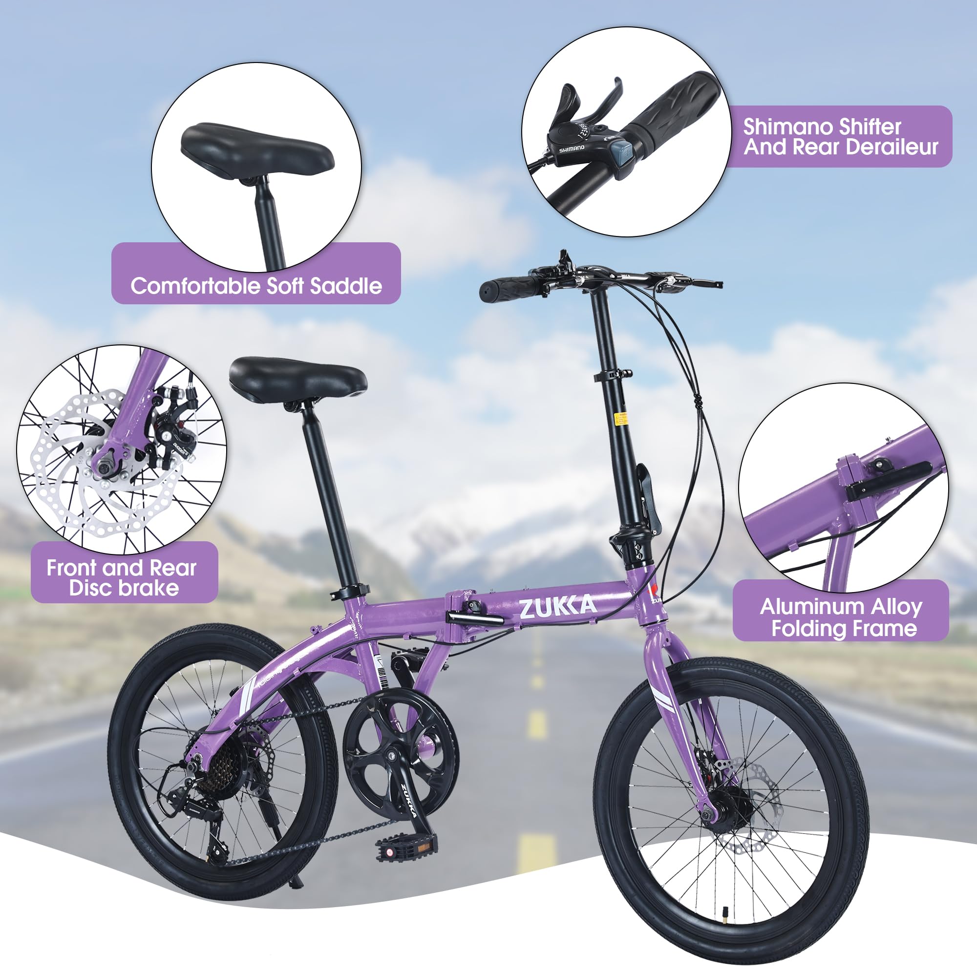 MEGHNA 20 Inch Folding Bike - 7 Speed Lightweight Aluminum Frame with Dual Disc Brakes - Compact Foldable City Commuter Bike for Adults & Teens - Perfect for Urban Commuting, Travel & Storage