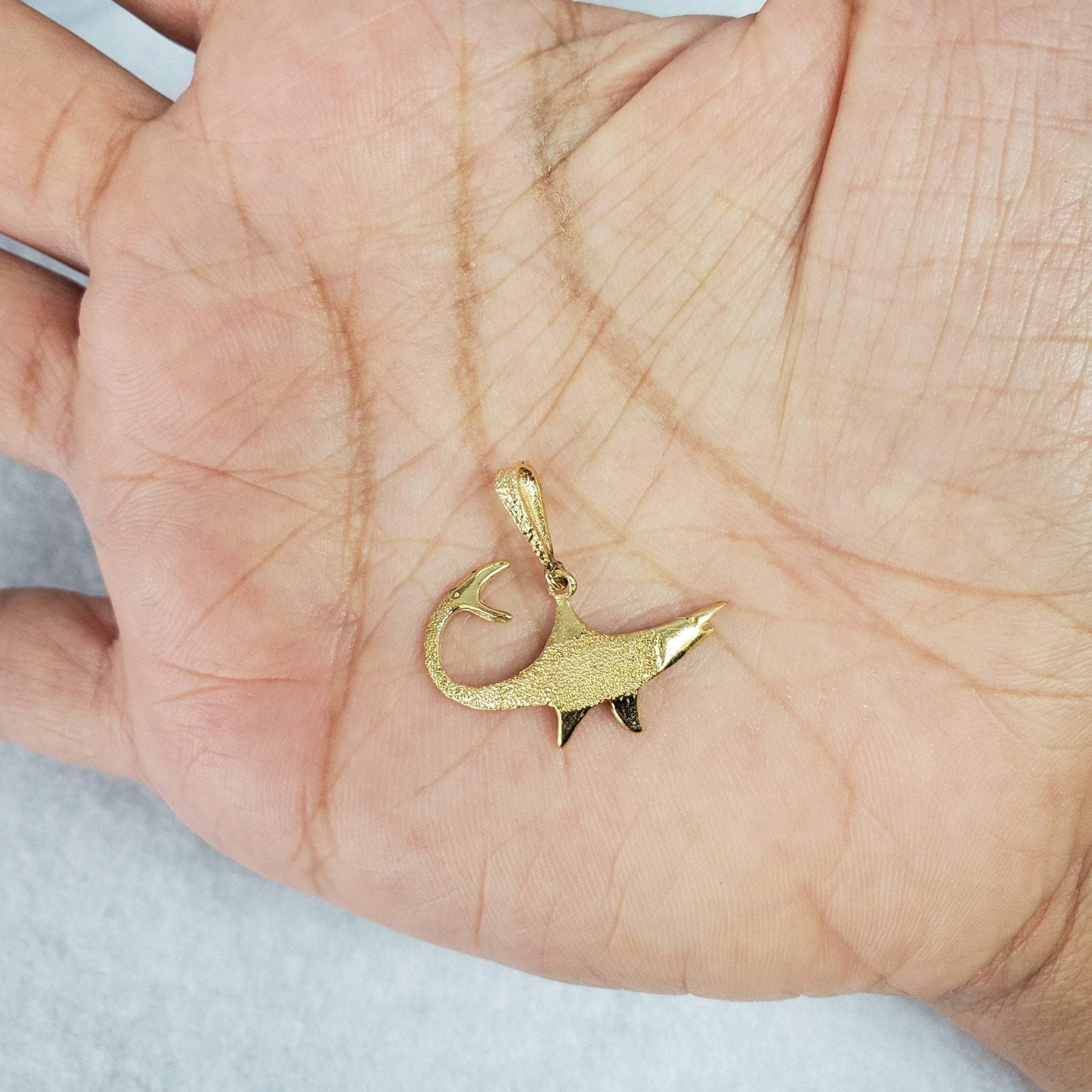 14k Yellow Gold Shark Tooth Pendant Necklace - Sand Textured Finish for Men & Women - Perfect for Beach, Surfing, and Ocean Lover Gifts