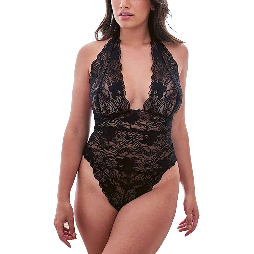 Sexy Plus Size Lace Teddy Sleepwear for Women - Backless One-Piece Lingerie in Black (XXL) | Perfect for Valentine's Day, Honeymoon & Romantic Nights