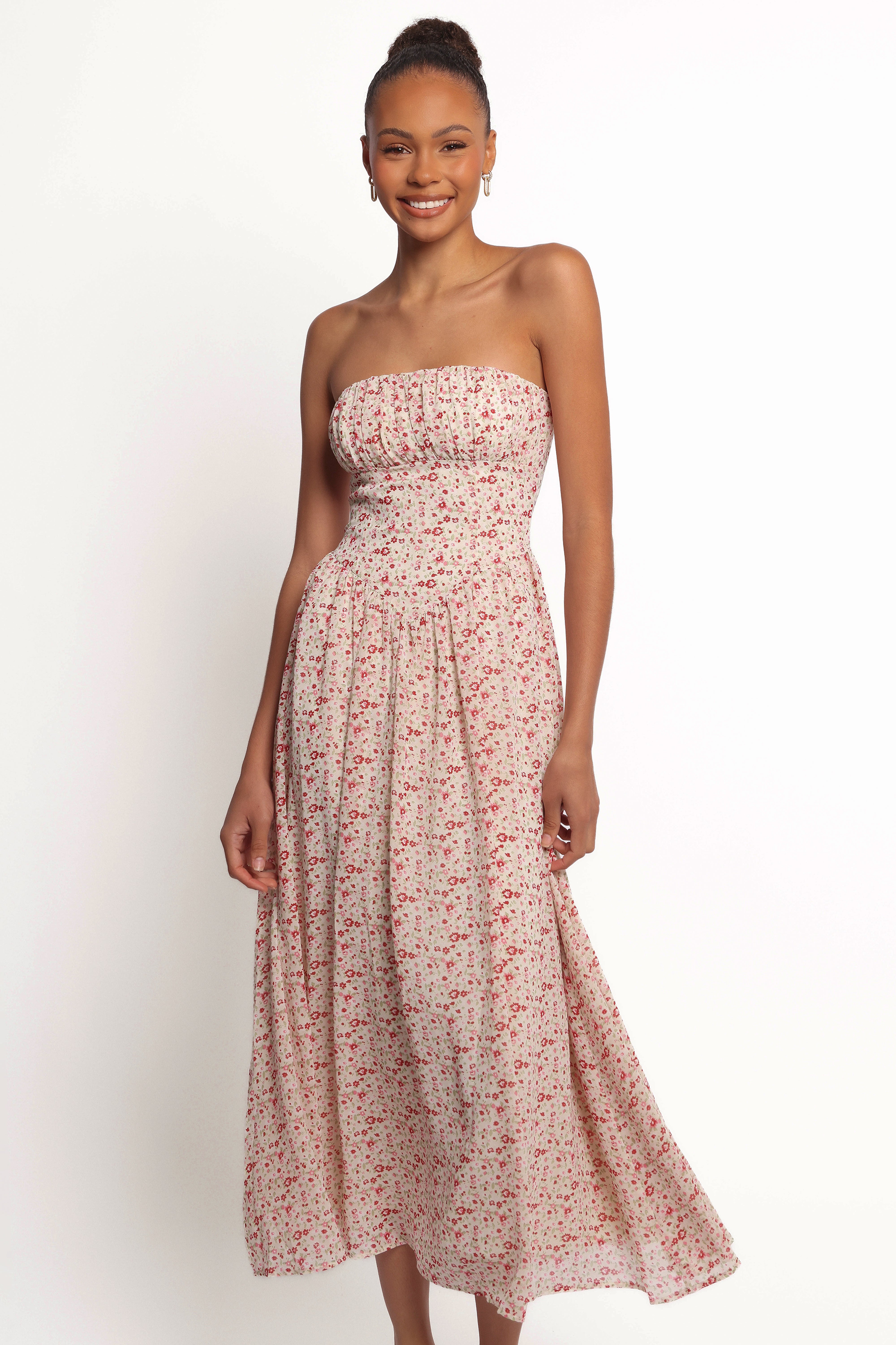 Jody Strapless Maxi Dress Floral - Elegant Summer Beach Wedding Guest Dress for Women | Boho Chic Flowy Long Dress for Vacations & Parties