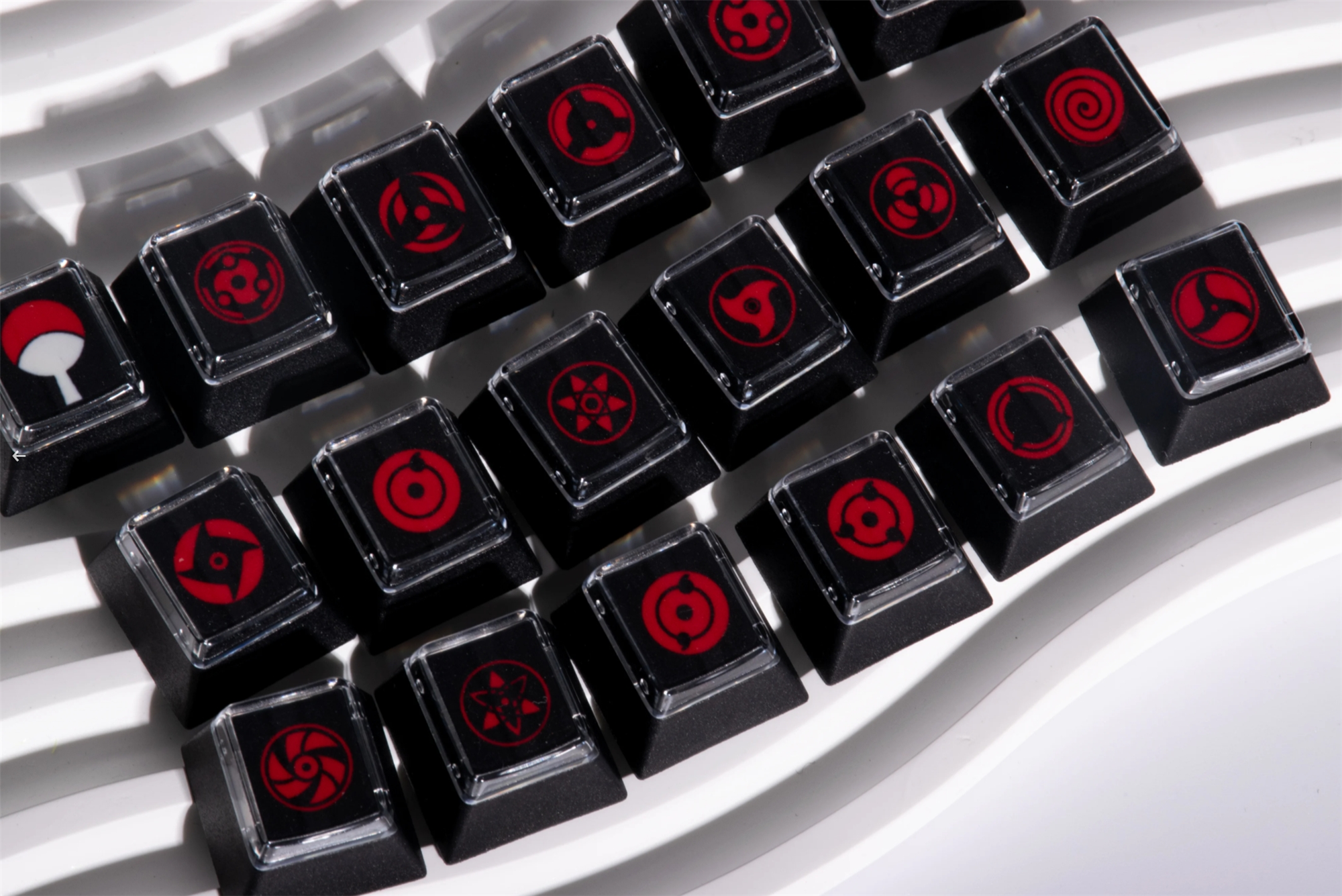 Naruto Sharingan 18-Piece Custom Keycap Set - Heat Sublimated Transparent Keycaps for Mechanical Keyboards | Perfect for Gaming, Typing & Anime Fans