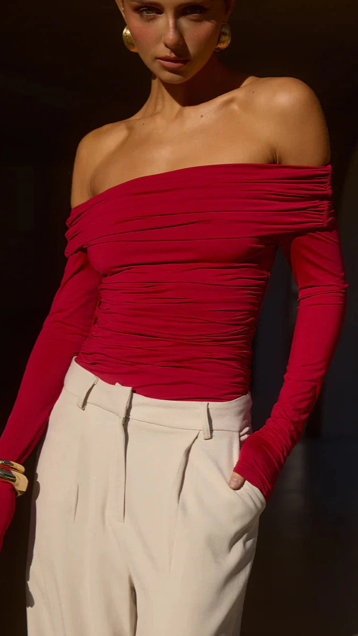 Azura Women's Casual V-Neck Short Sleeve Top in Cherry Red - Perfect for Summer Outings, Beach Trips, and Everyday Wear