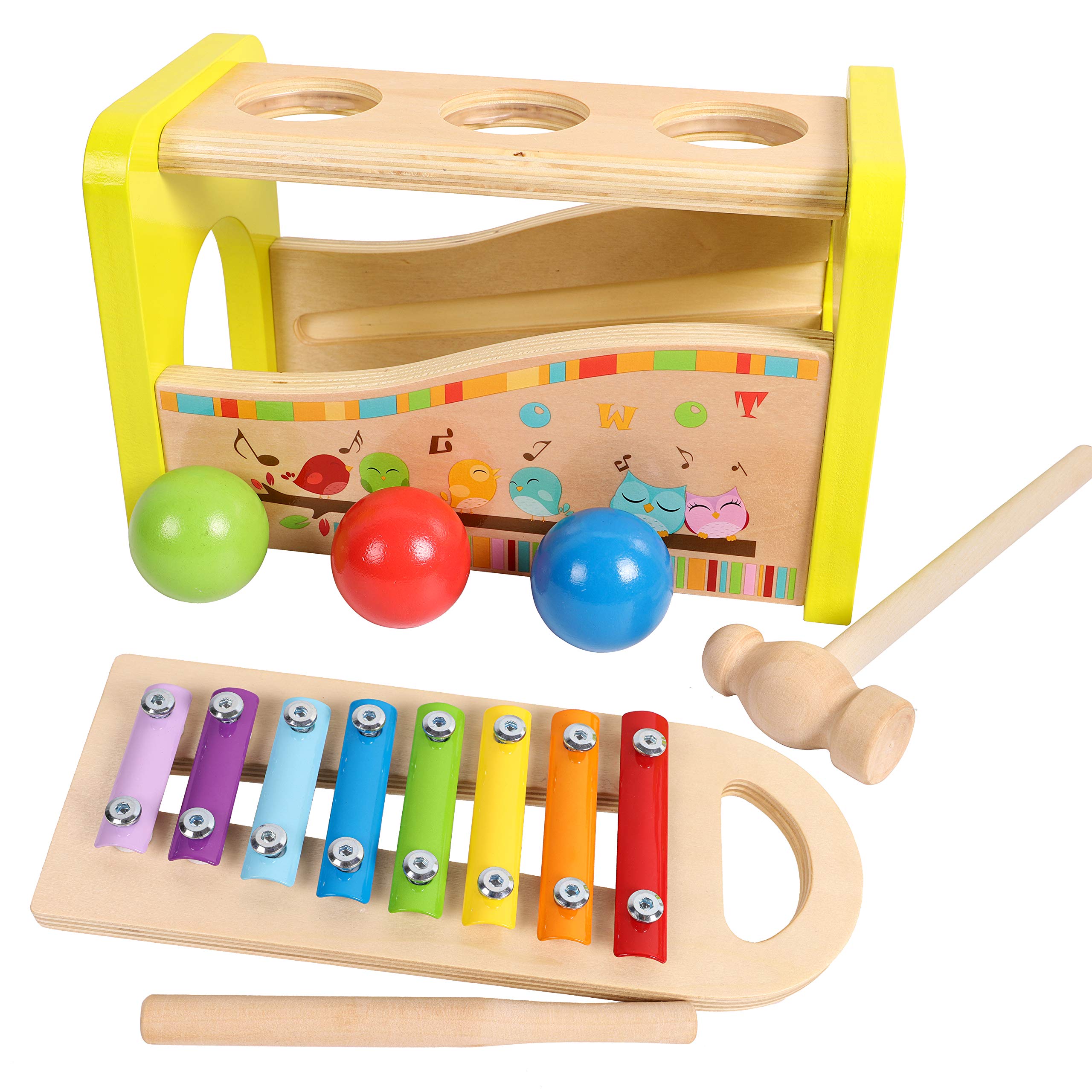 Wooden Hammer Xylophone Toy Set with Mallet & Pegs - Pound Ball Tap Bench for Toddlers 1-3 Years - Musical Sensory Activity Toy for Baby Boys & Girls - Develops Fine Motor Skills - Perfect for Birthday Gifts & Early Childhood Education