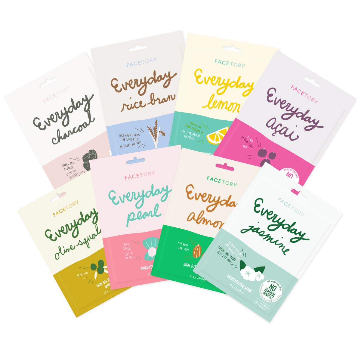 FACETORY Korean Beauty Face Mask Set - 8 Sheet Masks for Hydration & Brightening | Natural Premium K-Beauty Skincare for All Skin Types | Sulfate-Free, Paraben-Free | Perfect for Daily Use, Spa Day & Self-Care Routine