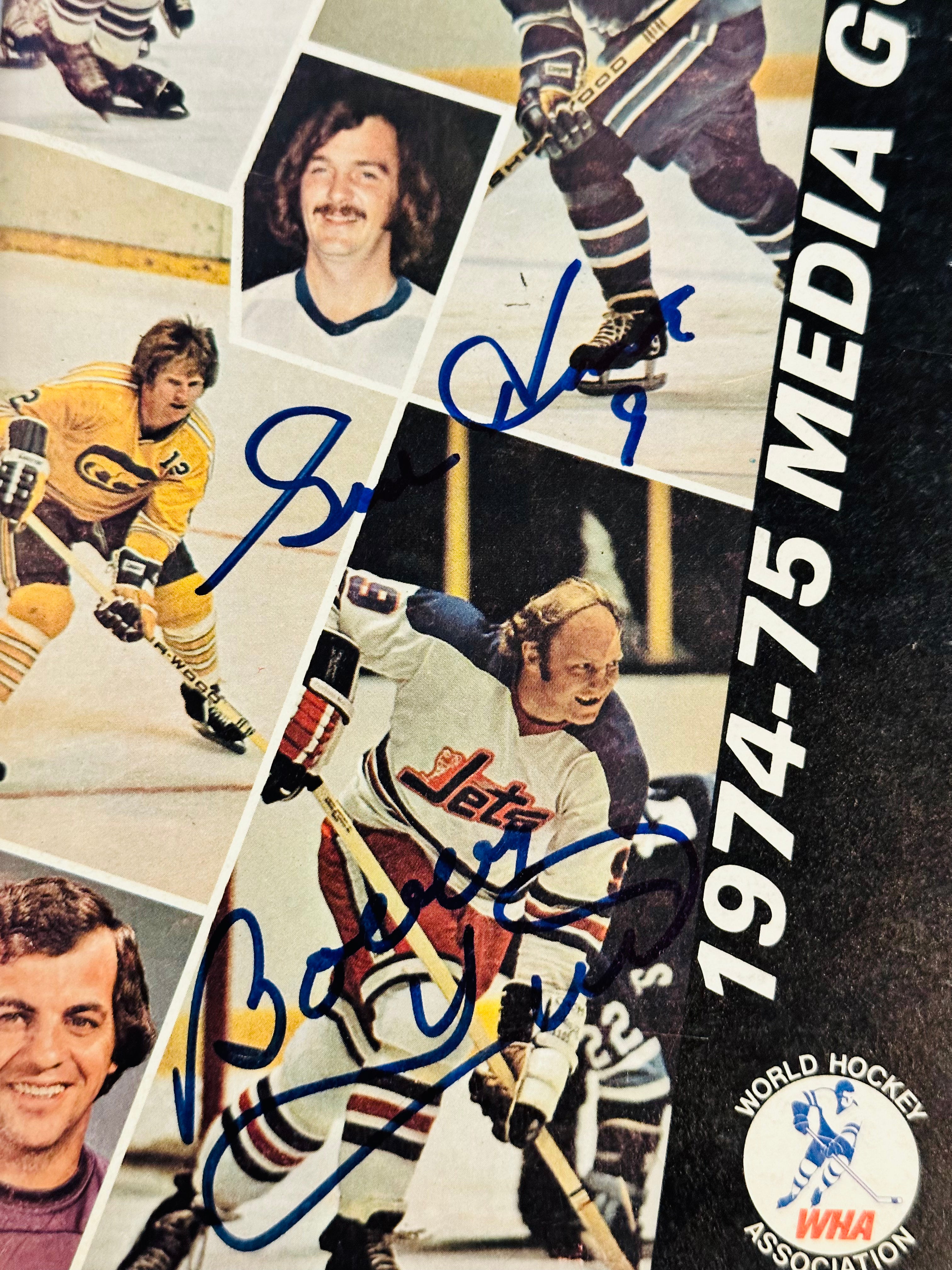 Bobby Hull & Gordie Howe WHA Hockey Autographed Media Guide with COA - Rare Collectible for Hockey Fans & Sports Memorabilia Enthusiasts - Perfect for Display in Man Caves, Sports Bars & Memorabilia Collections