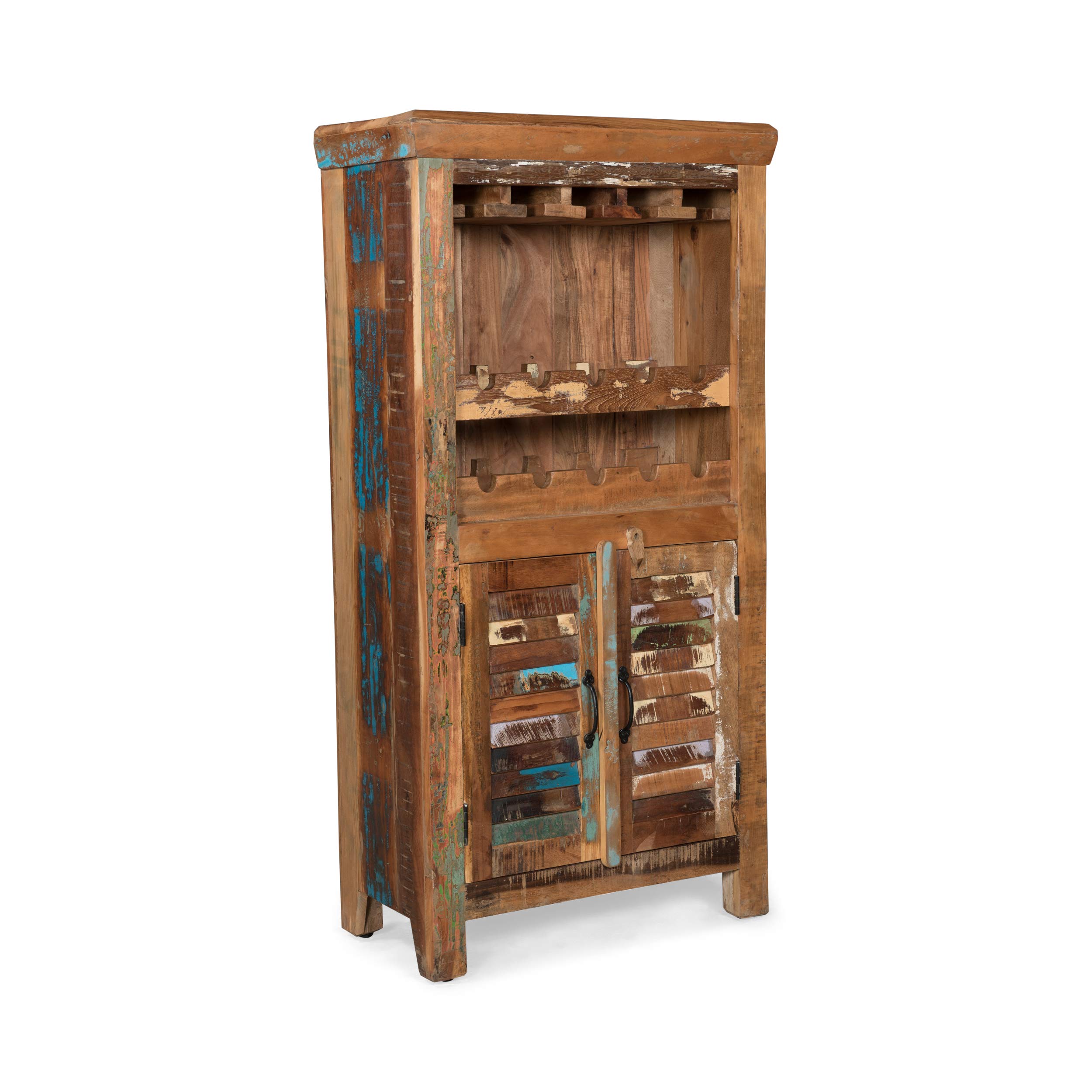 GDFStudio Sandy Wooden Bar Cabinet with Distressed Paint Finish - Rustic Home Bar Furniture for Living Room, Dining Room or Man Cave