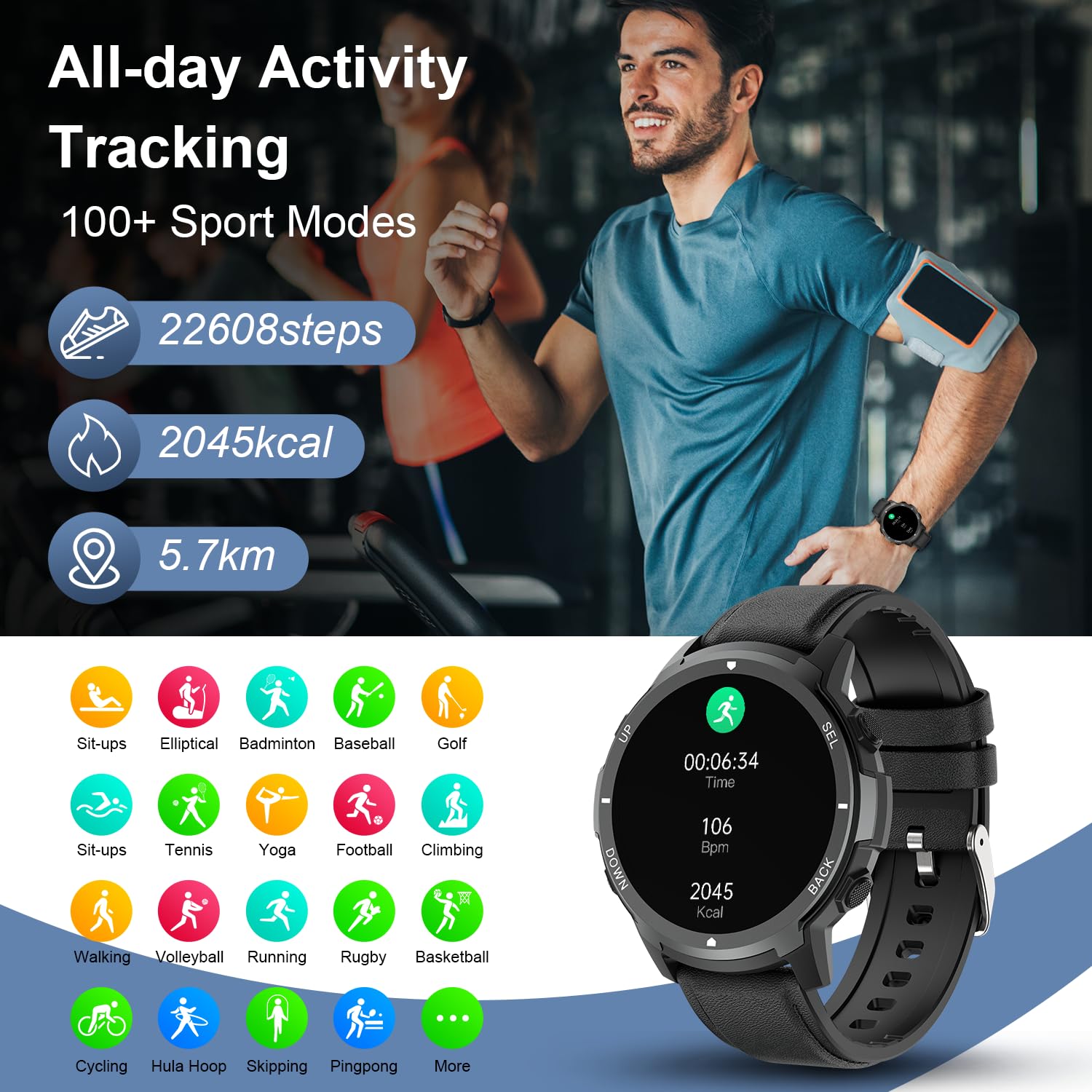 Smart Watch for Men - Fitness Tracker with Heart Rate Monitor, Bluetooth Call, Waterproof Military Tactical Sport Watch for Android & iPhone | Perfect for Running, Outdoor Activities & Daily Use